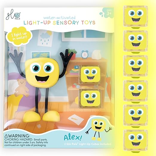 Water-Activated Bath Toy with 6 Reusable Light-Up Cubes for Sensory Play (Party Pal)