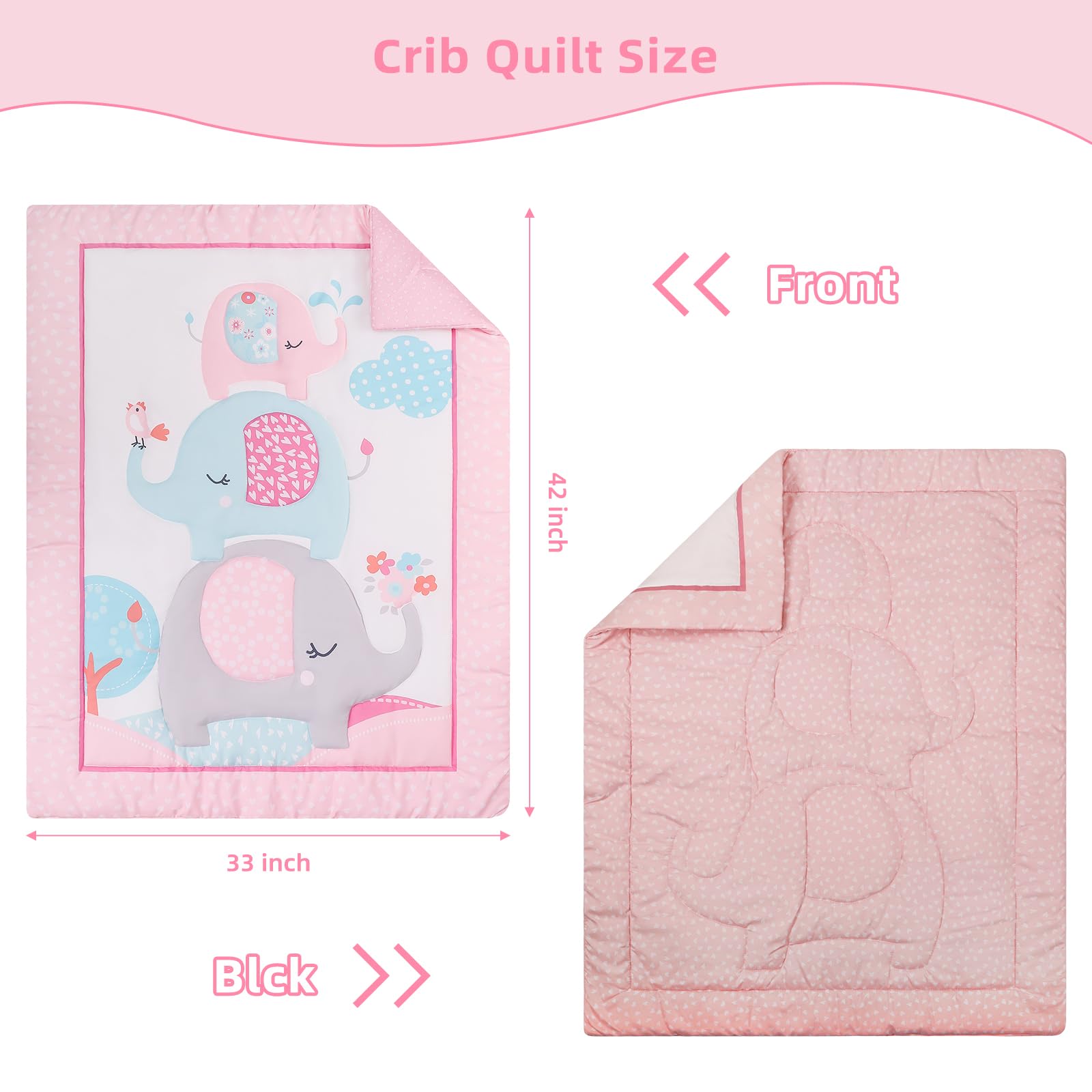 Pink Elephant Baby Crib Bedding Set 3 Piece for Girls