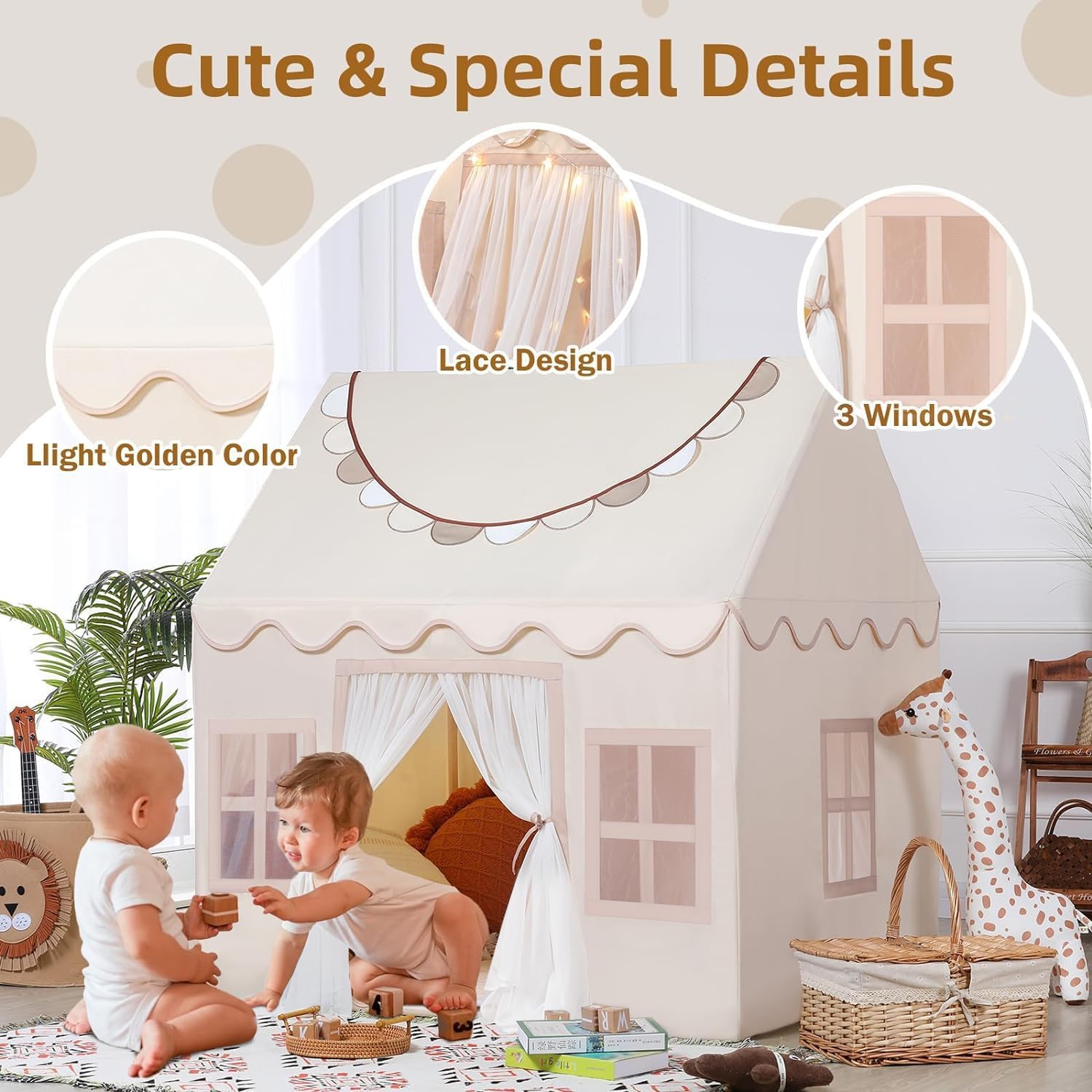 Play Tent for Kids with Star Lights & Banners, Kids Tent Indoor