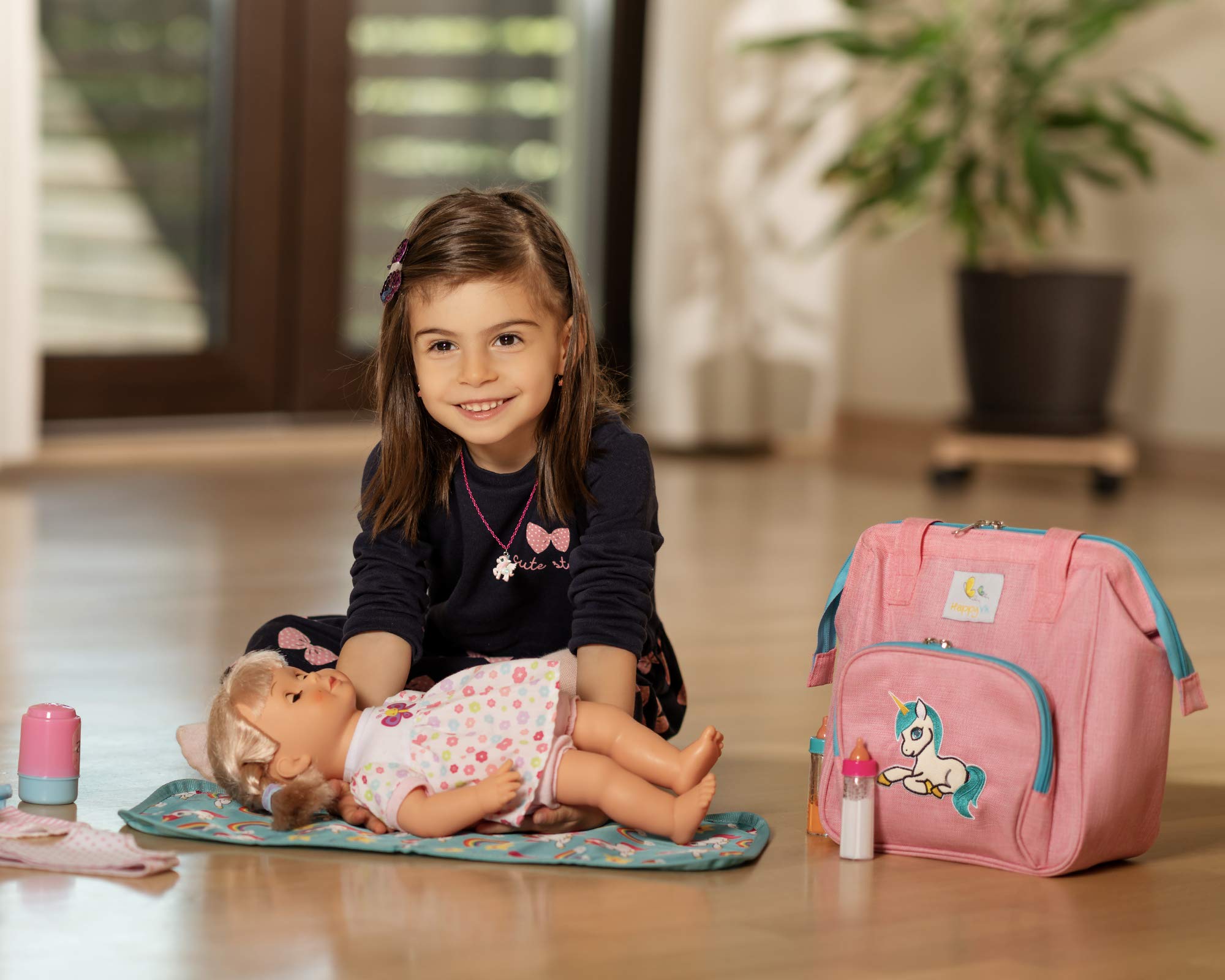 Baby Doll Diaper Bag Unicorn Embroidery 14-Piece Pretend Play