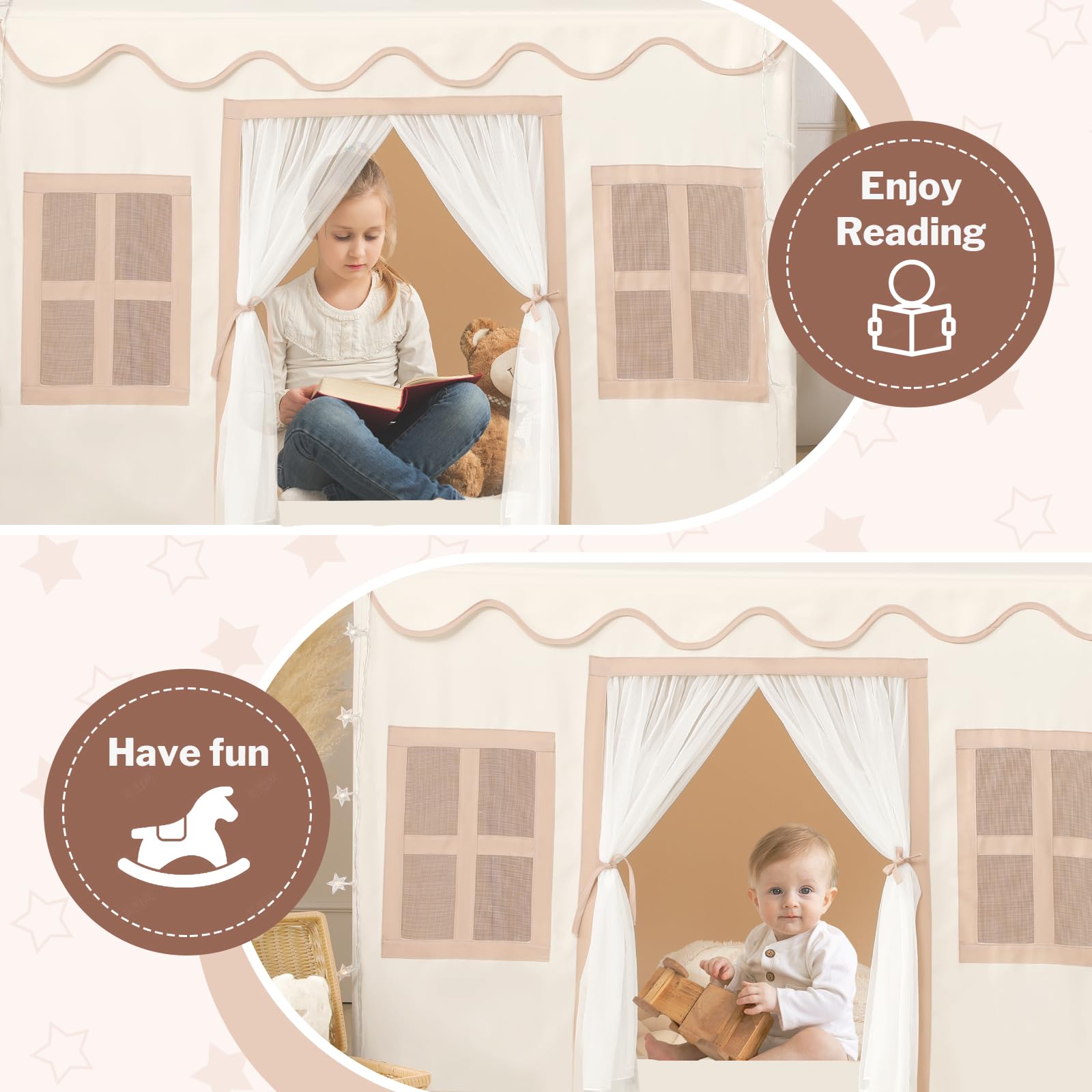 Senodeer Kids Play Tent Indoor: with Mat, Tassel Garland, Star Lights - Toddler Girl Tent Indoor Playhouse for Toddlers Kids Toys for Boy Girl Birthday Gift