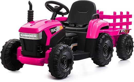 Kids Electric Ride On Toy Tractor, 12v Battery-Powered 4 Wheels Ride On Car
