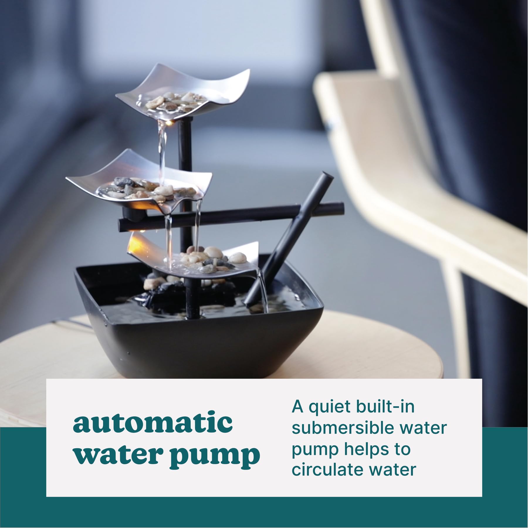 Tabletop Water Fountain with LED Light and Natural Stones