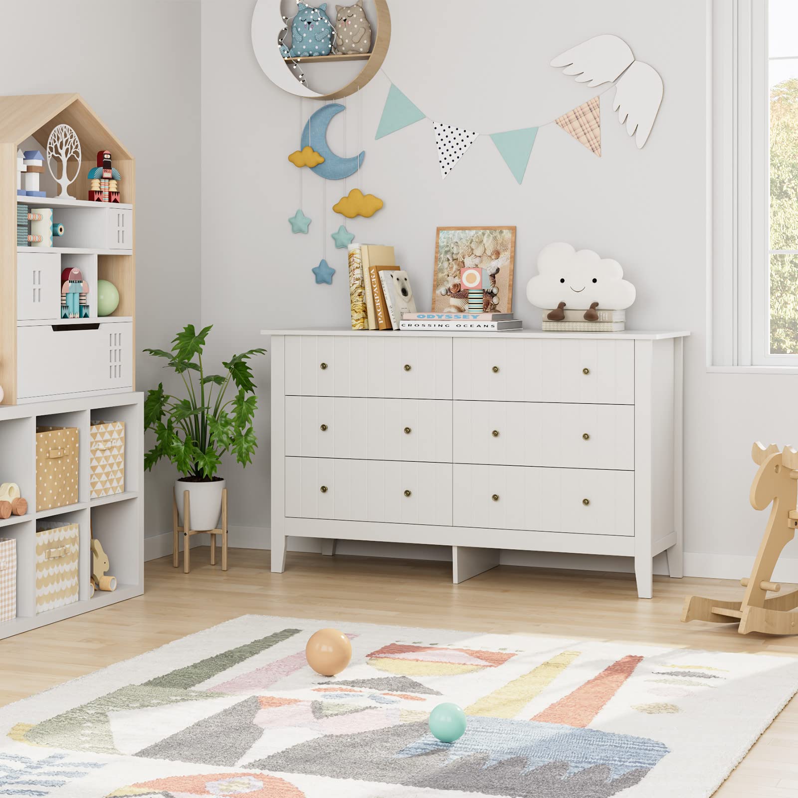 6 Drawer White Dresser with Deep Storage
