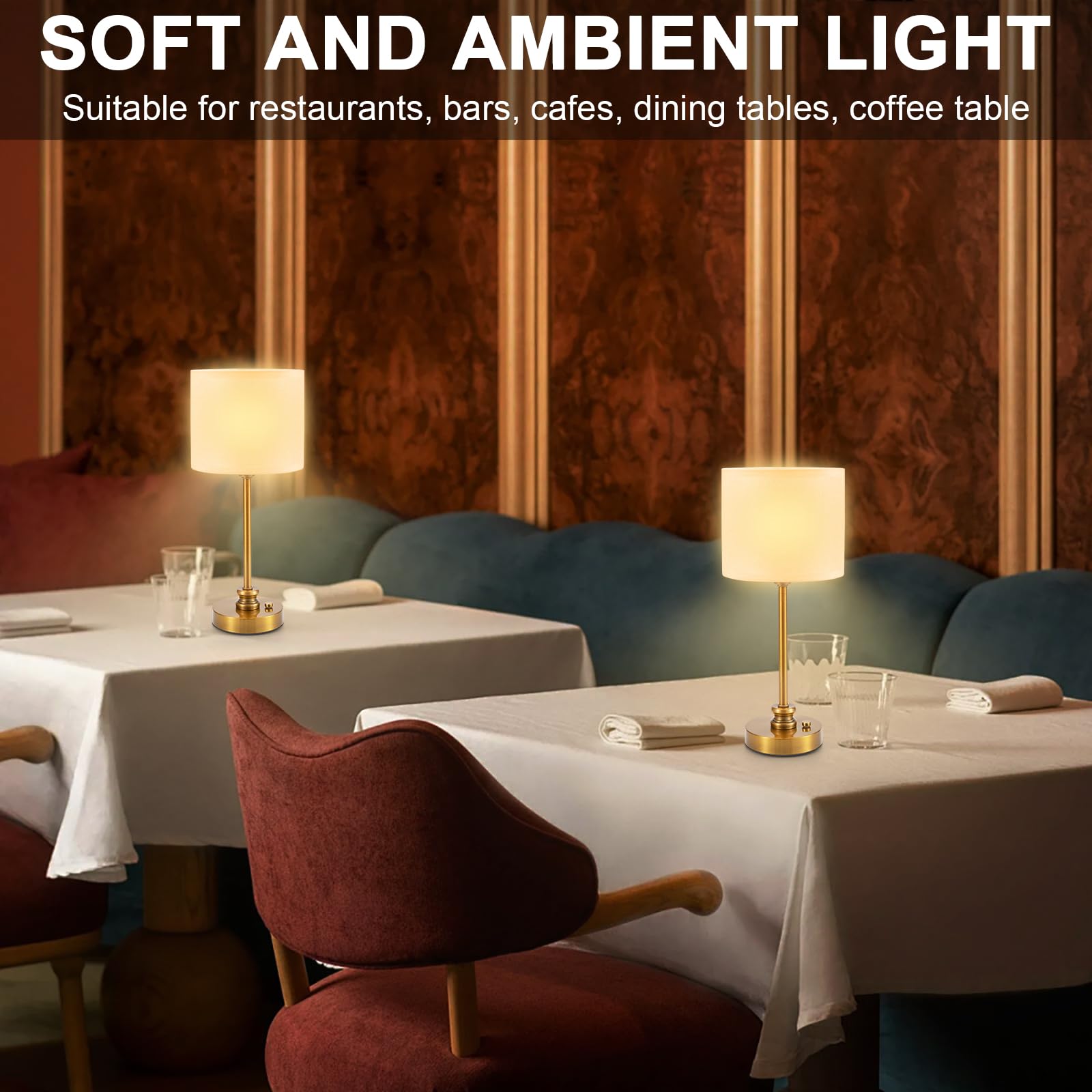 Cordless Rechargeable Table Lamps Set of 2 with Touch Dimming
