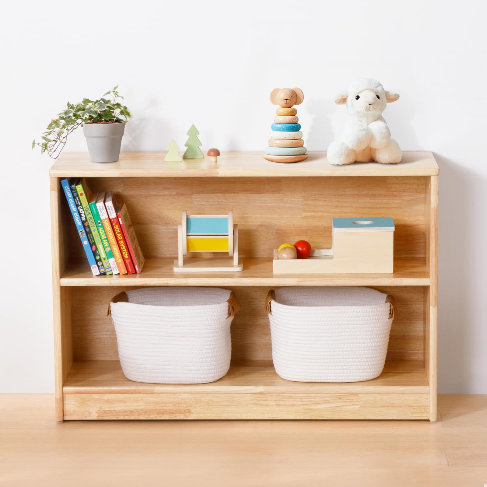 Rubber Wood Montessori Shelf and Toy Storage, 35.4" L