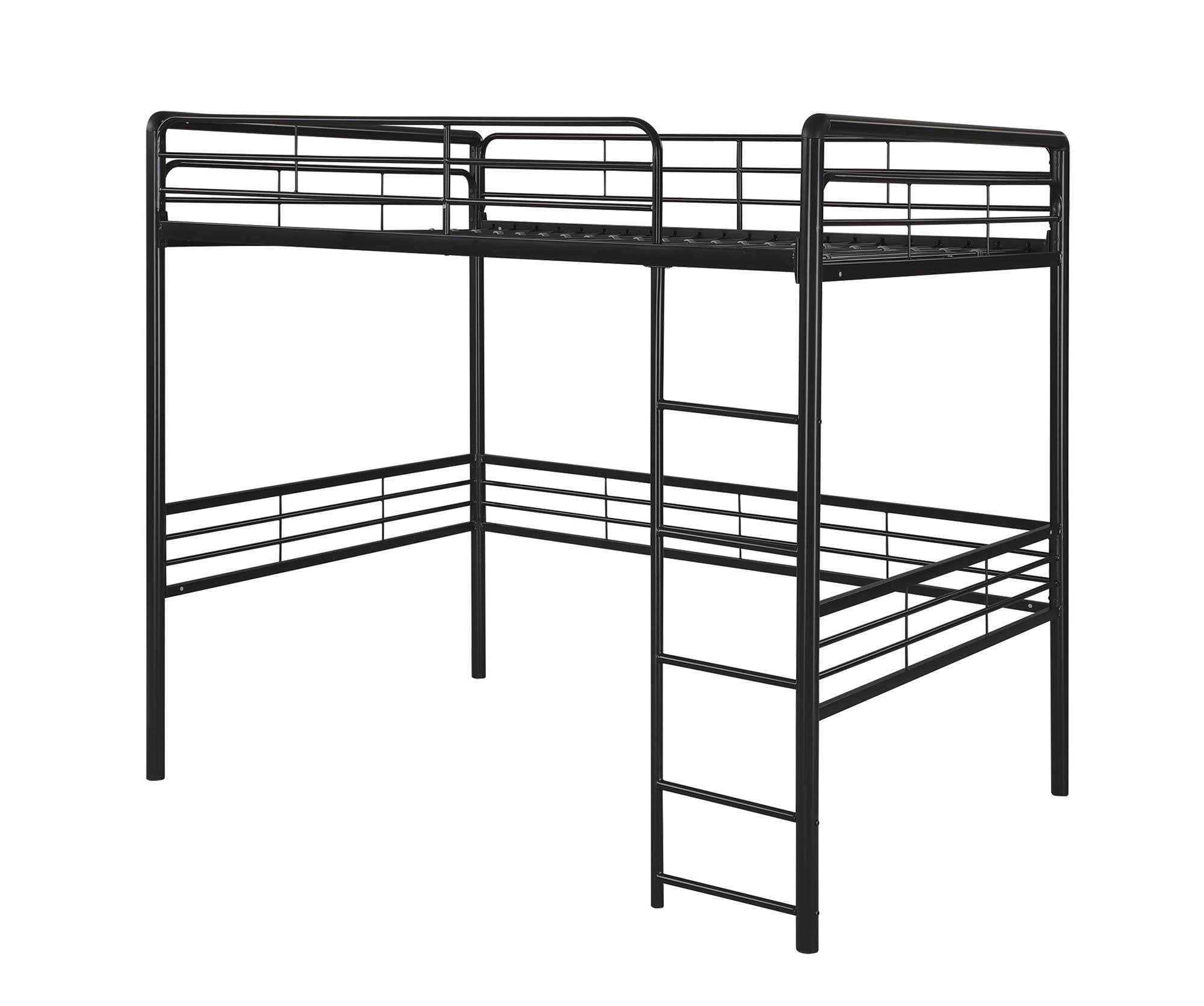 Full Metal Loft Bed with Ladder Space-Saving Design, Black