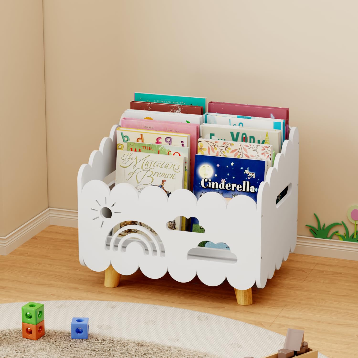 Montessori Kids Bookshelf with Adjustable Dividers