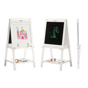 Little Partners Folding EZ Painting Easel for Kids, Dual-Sided Art Easel for Kids Art Station, Folds Flat with Chalkboard, Dry Erase Whiteboard, Paper, Eraser, Paint Cups, Shelf (Soft White)