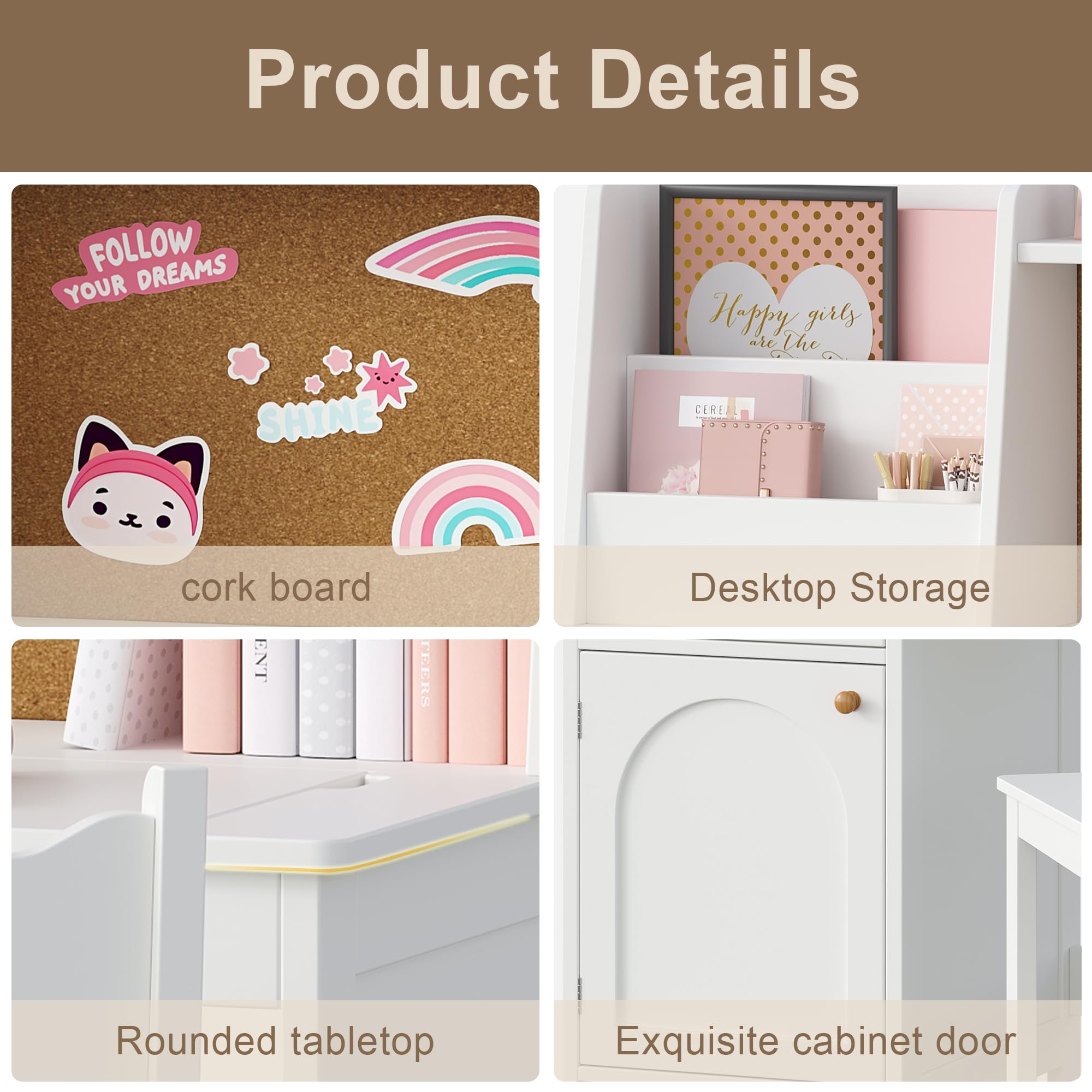 Kids Study Desk and Chair Set with Hutch and Tiltable Desktop