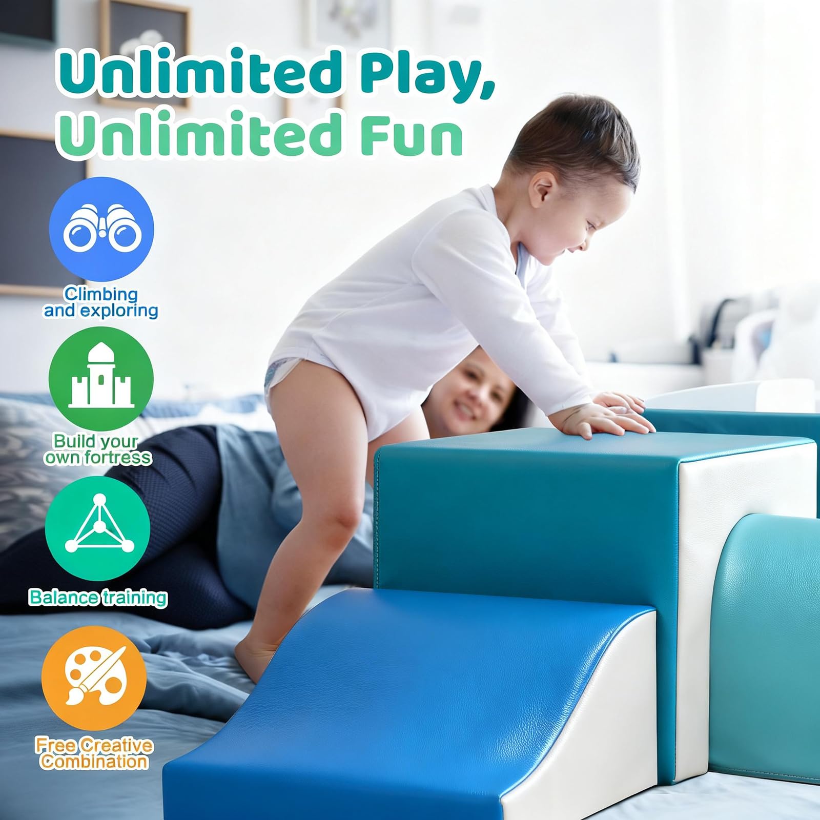 Foam Climbing Blocks for Toddlers with Tunnel - 4 Piece Indoor Play Set