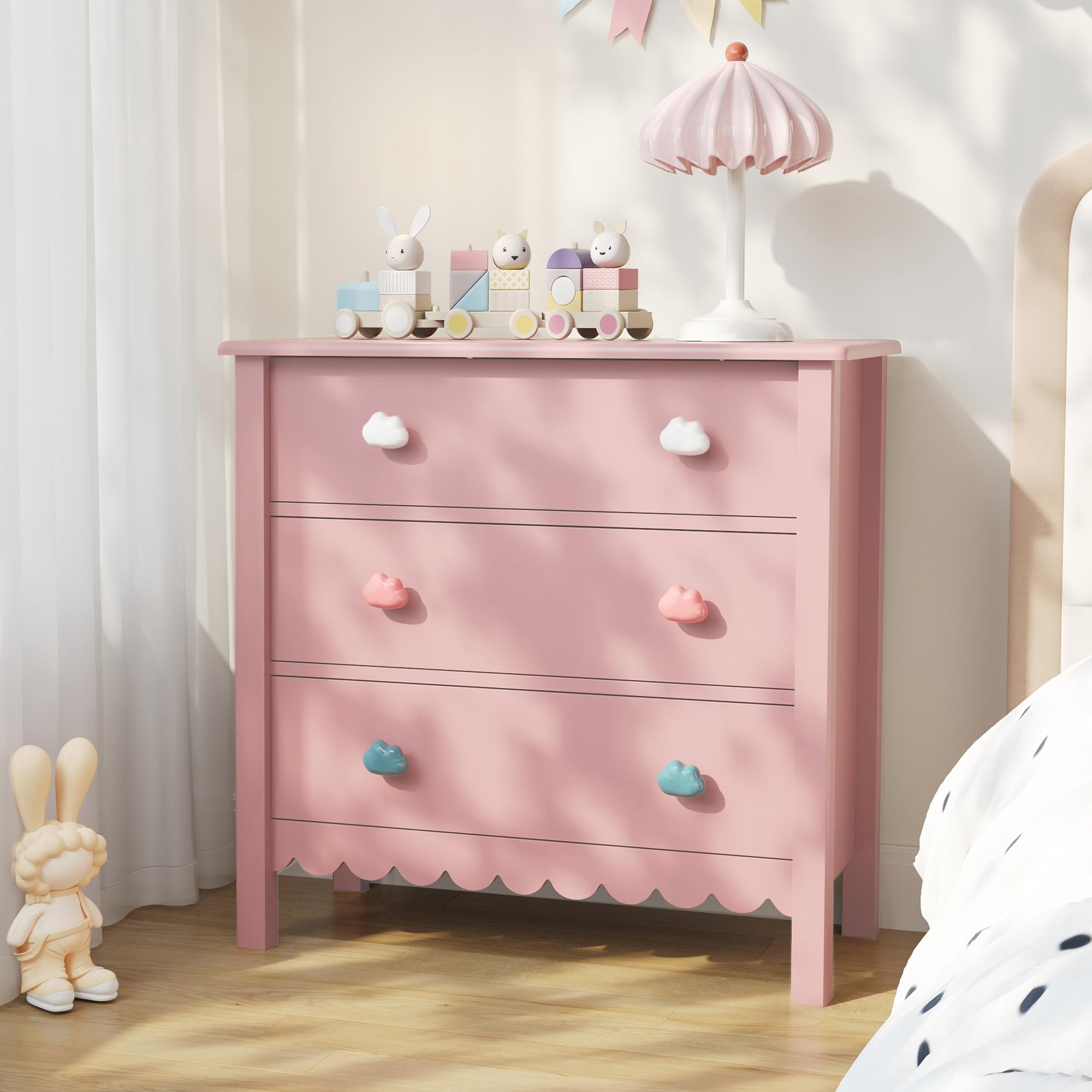 3-Drawer Scalloped Nightstand with Cloud Handles