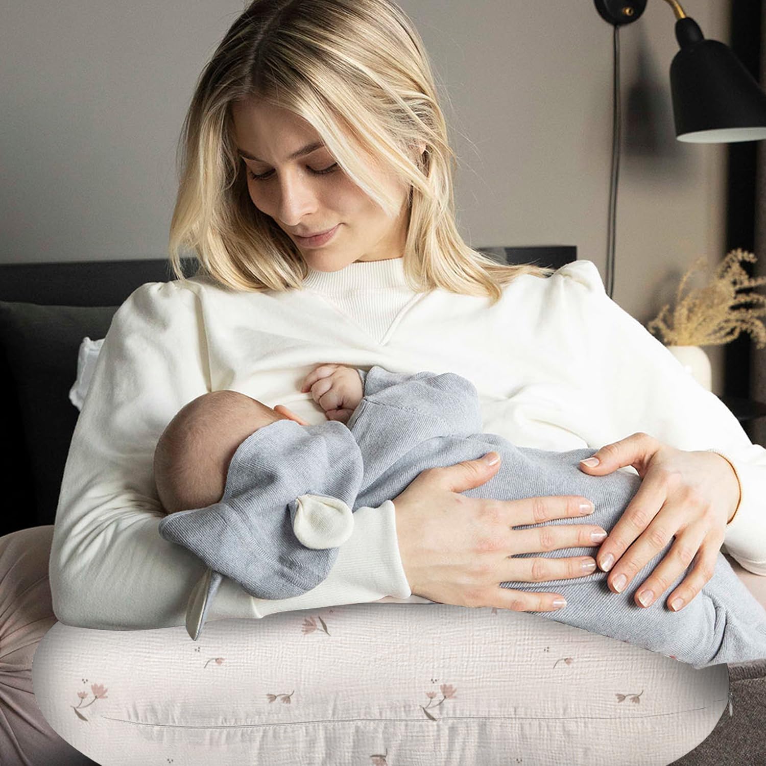 Nursing Pillow Covers 2 Pack for Baby, Soft 100% Cotton Covers for Breastfeeding Pillows