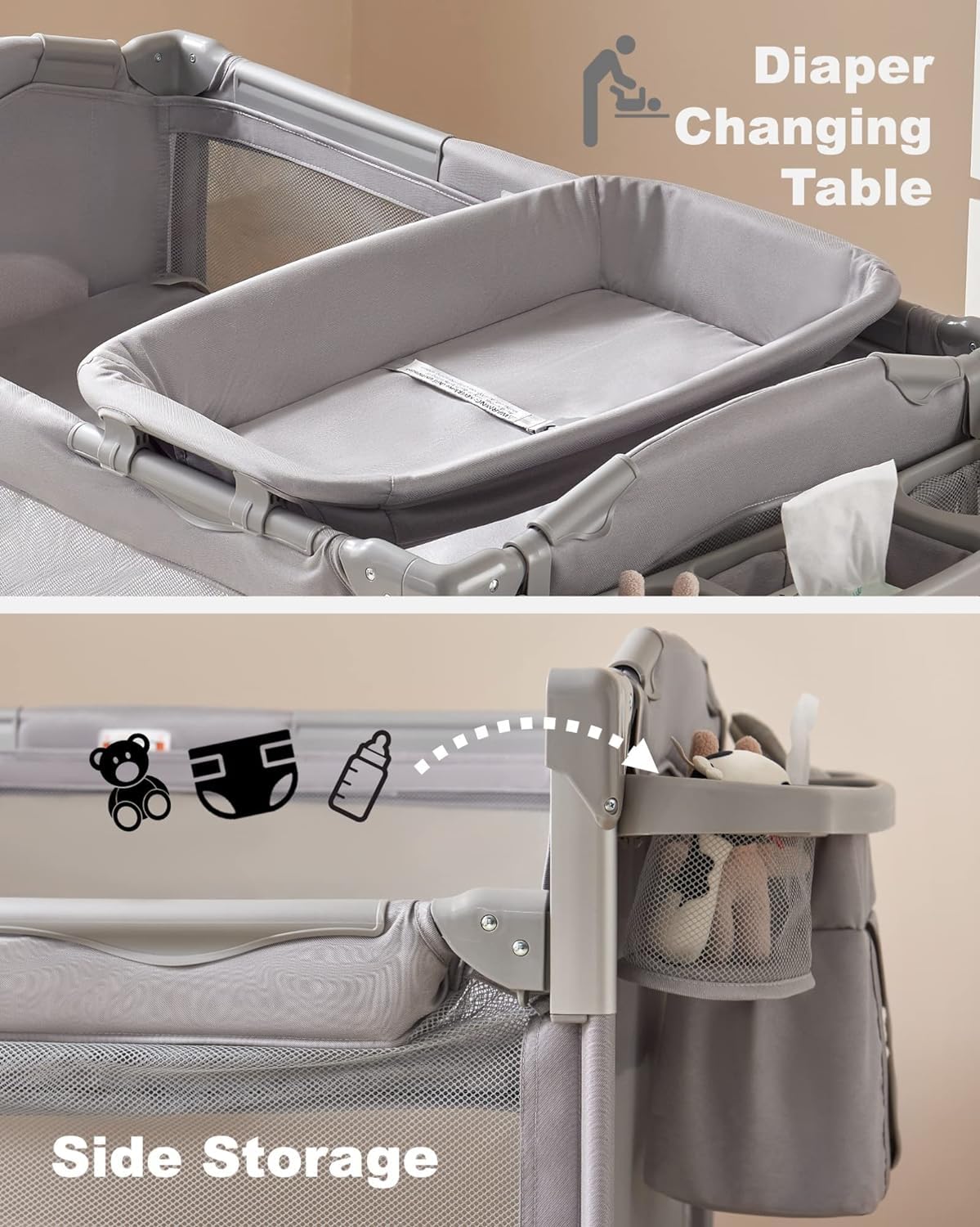 4-in-1 Baby Bassinet Bedside Sleeper with Changing Table