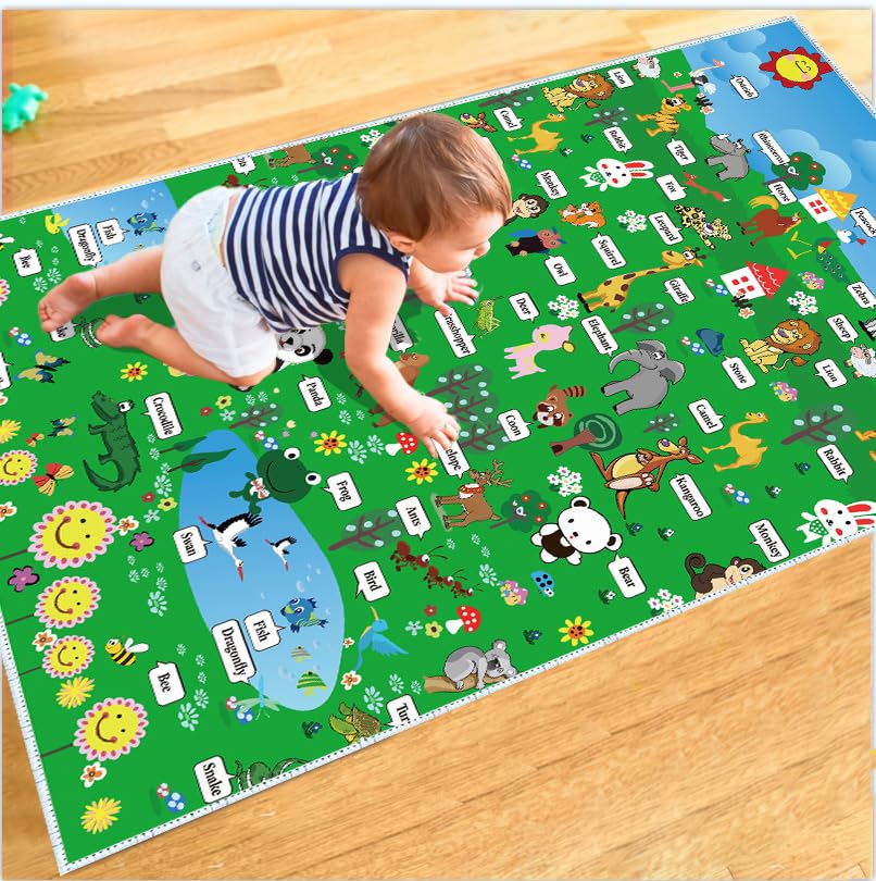 Kids' Rugs Zoo Pattern Non-Slip 6mm Thick Soft Mat Kids Room Decor Rug Non-Slip Safety
