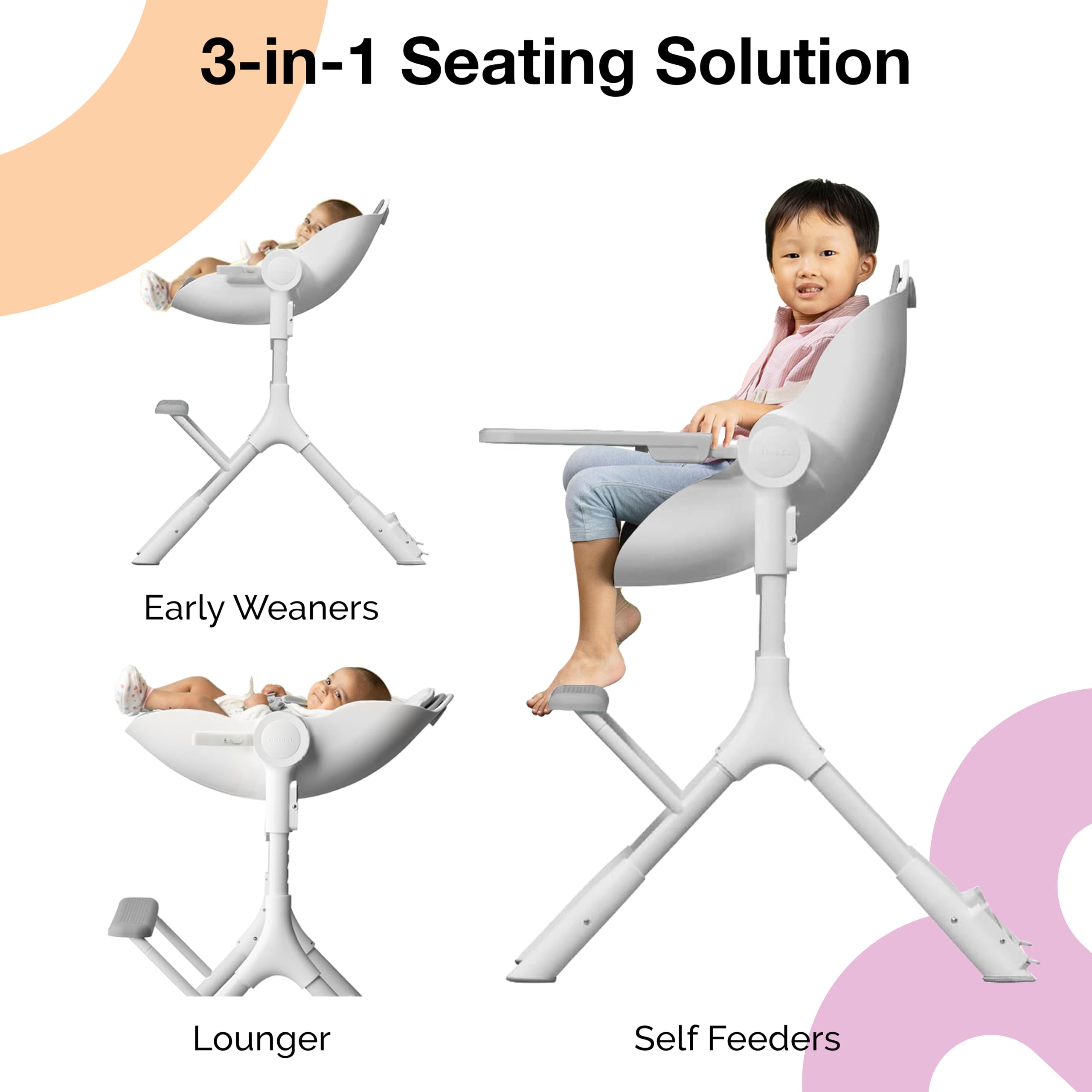 Convertible High Chair with Lounger Mode for Newborn to Toddler