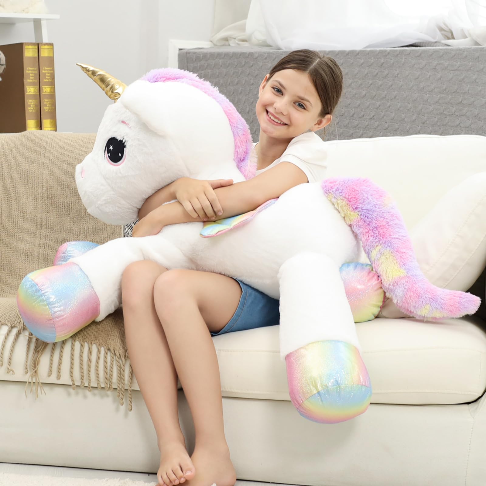 44 Inch Giant Unicorn Stuffed Animal Pillow, Cute Soft Big Unicorn