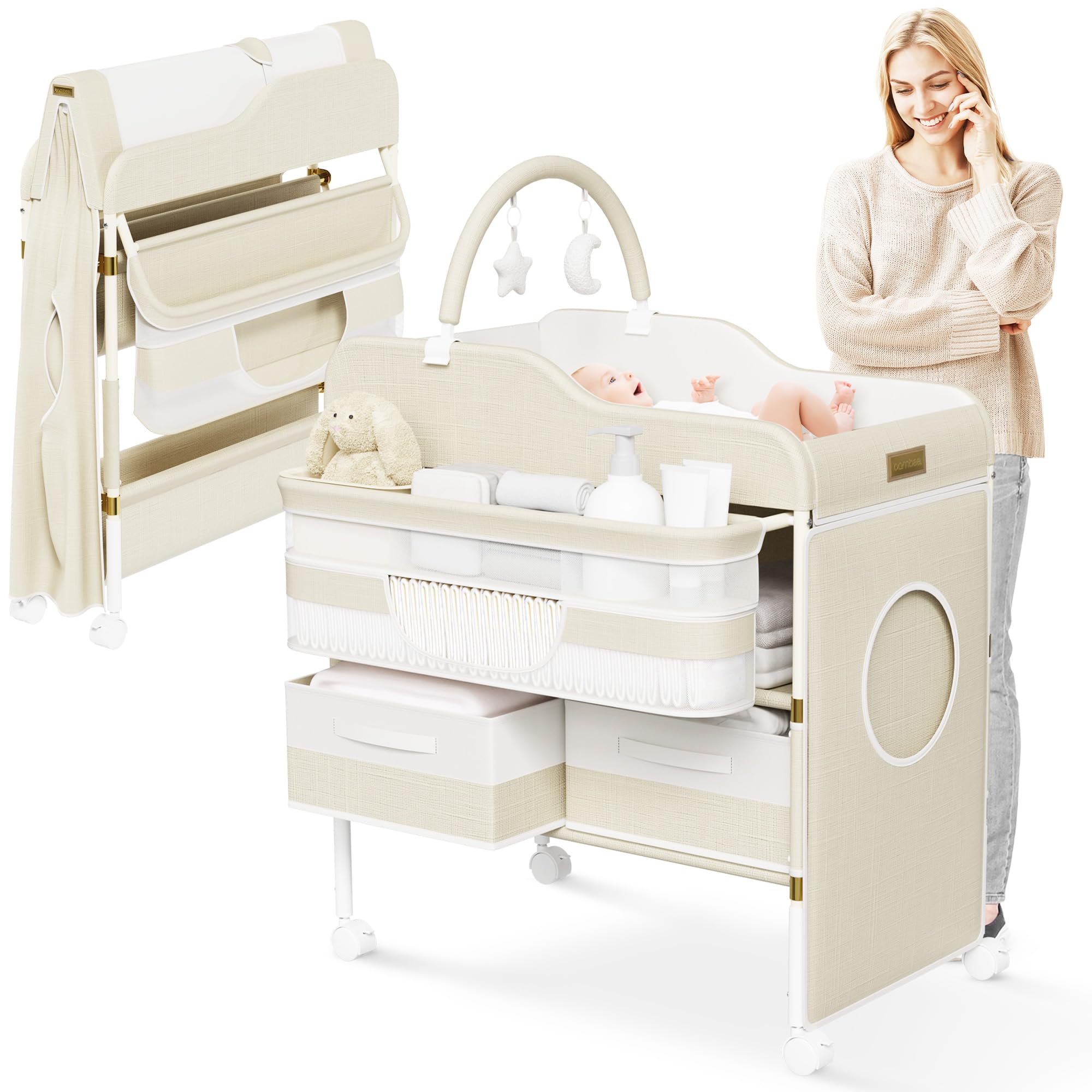 Portable Baby Changing Table with Wheels and Storage