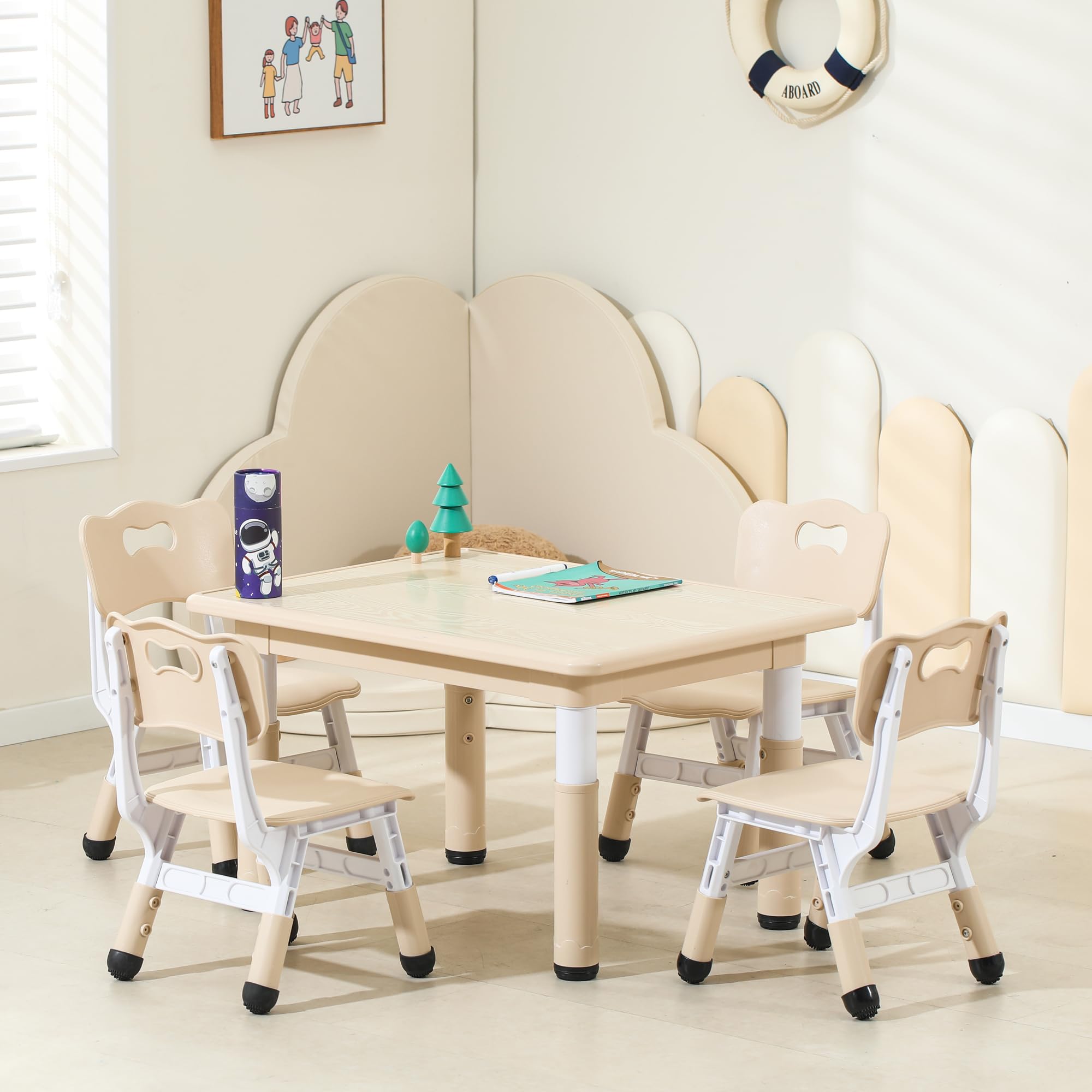 Height-Adjustable Kids Table and Chair Set with Graffiti Desktop