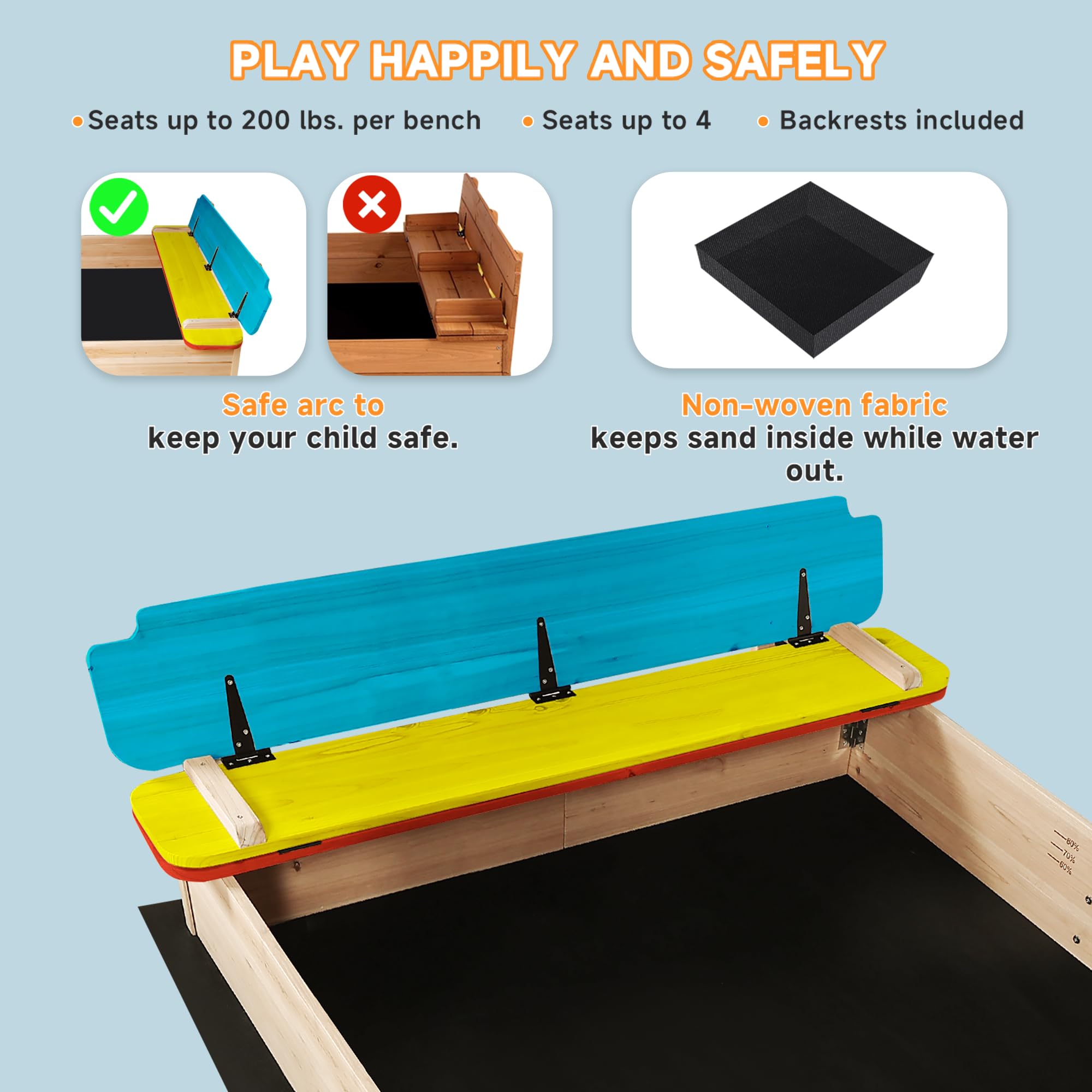 Wooden Sandbox with Canopy and Bench Seats