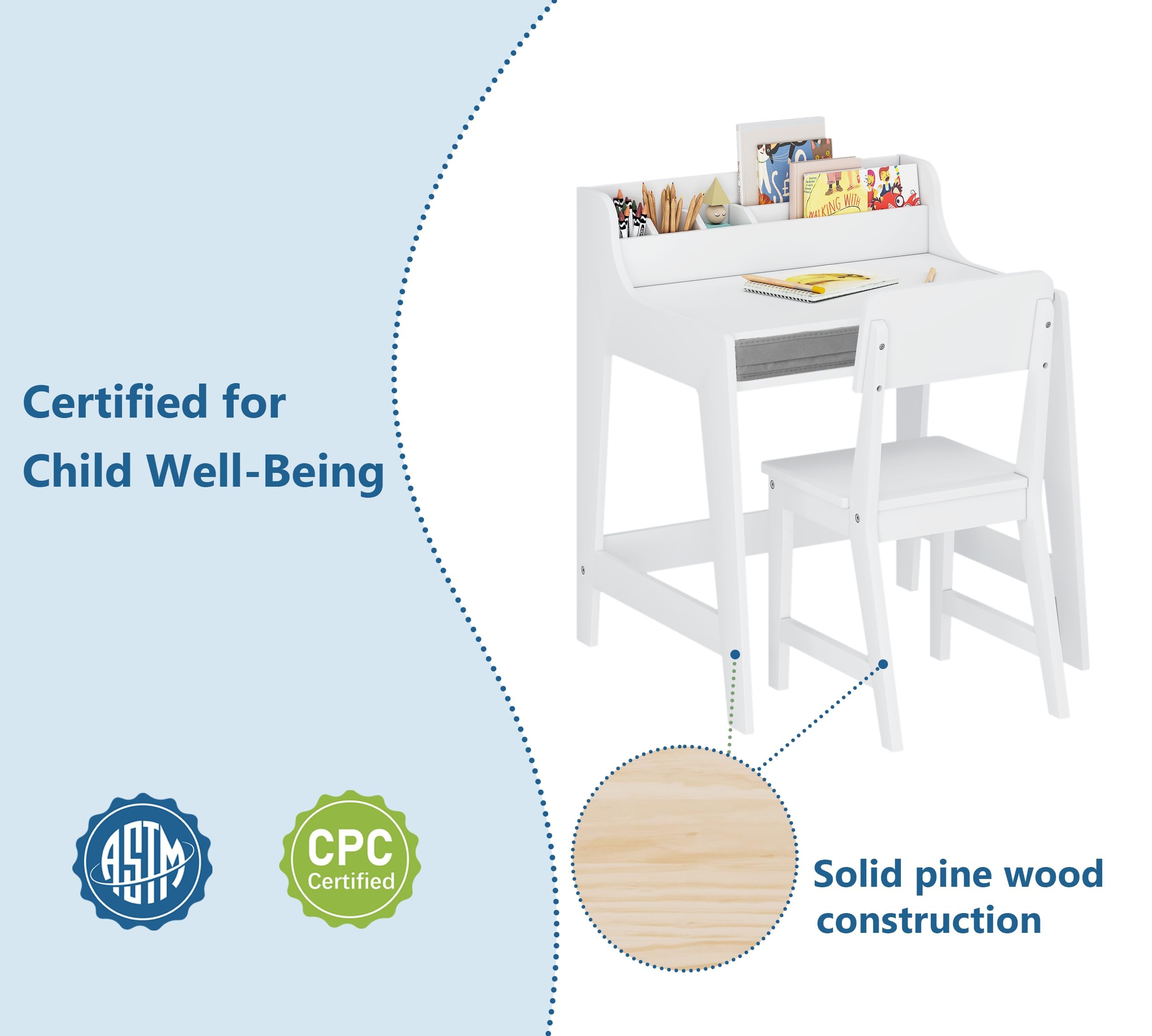 Kids Desk and Chair Set with Storage