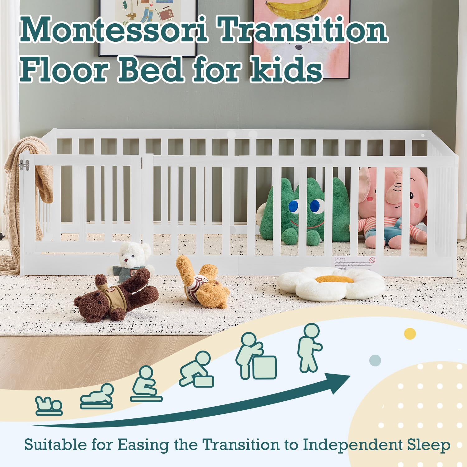 Twin Montessori Floor Bed with Safety Guardrails