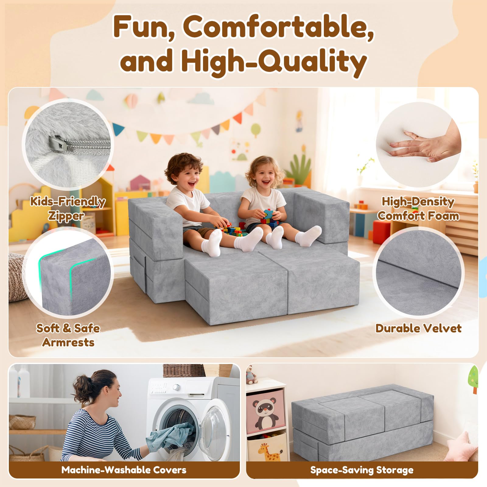 Modular Kids Play Couch 6-Piece Foam Set