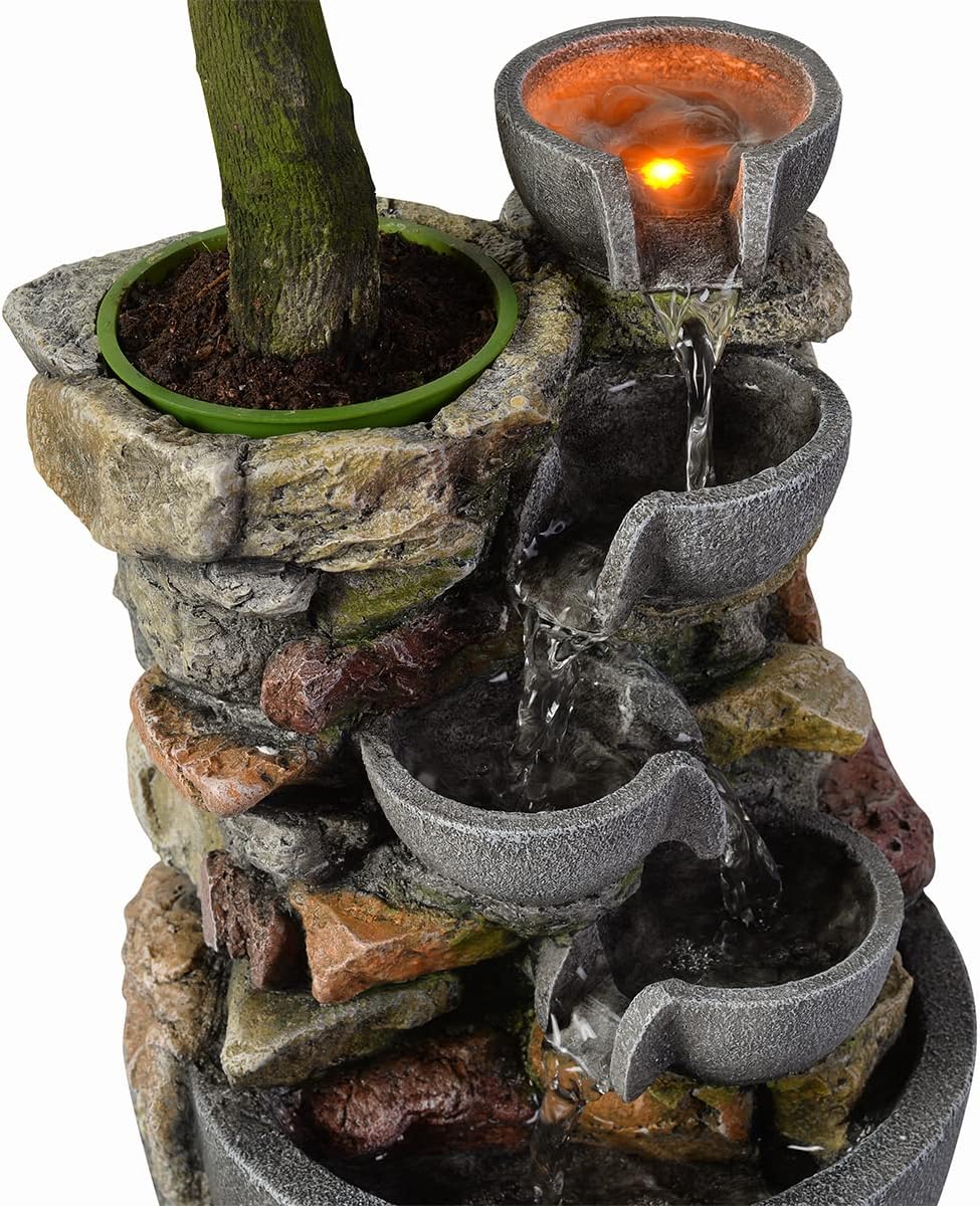 Fountain 4-Bowl Rockery Soothing Sound Tabletop Fountains