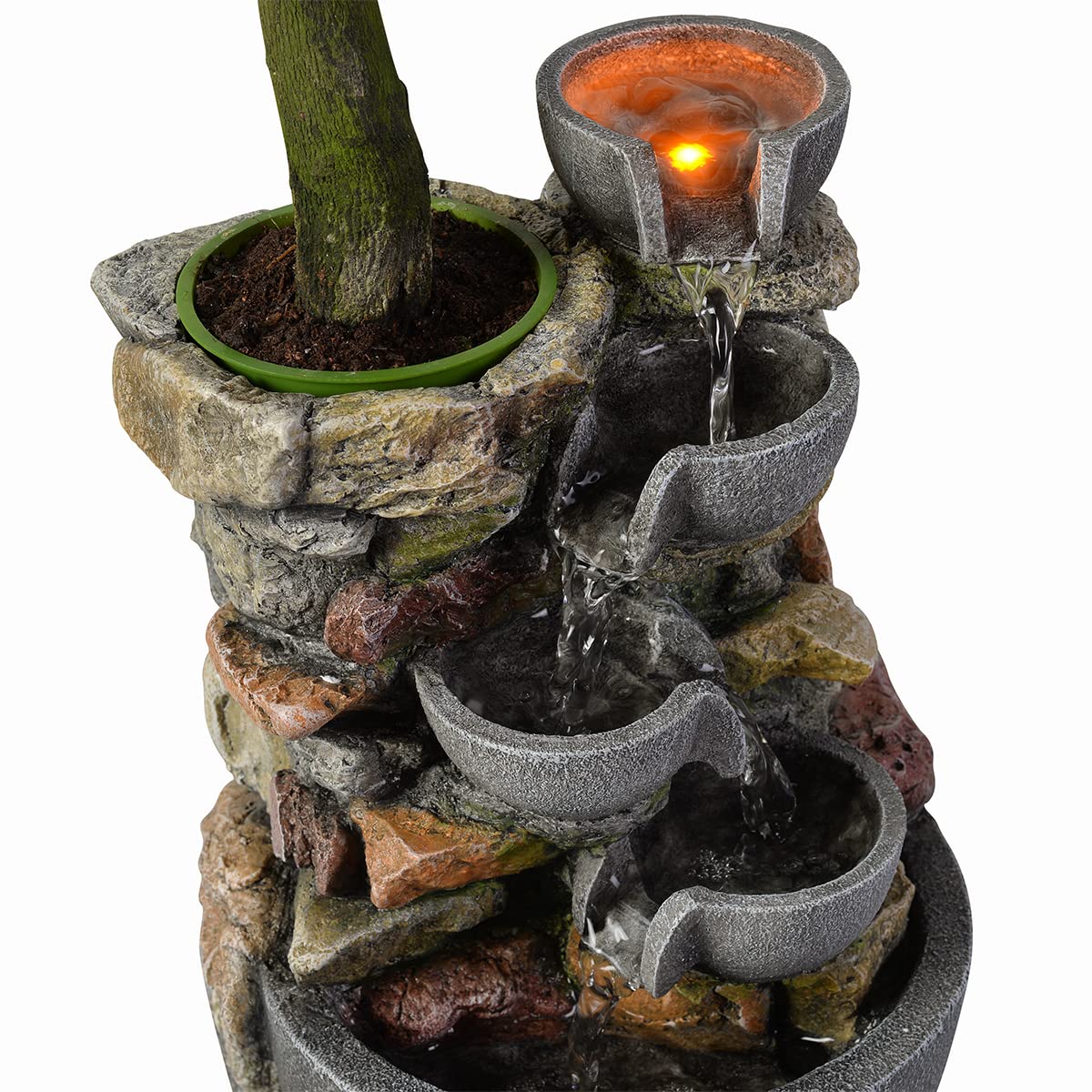 Indoor Tabletop Fountain with LED Lights and Plant Pot