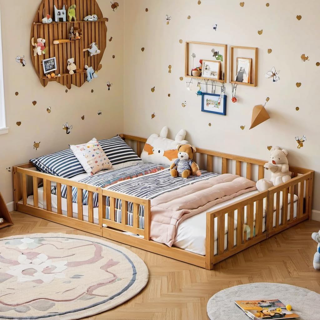 Queen Size Montessori Floor Bed with Guardrails