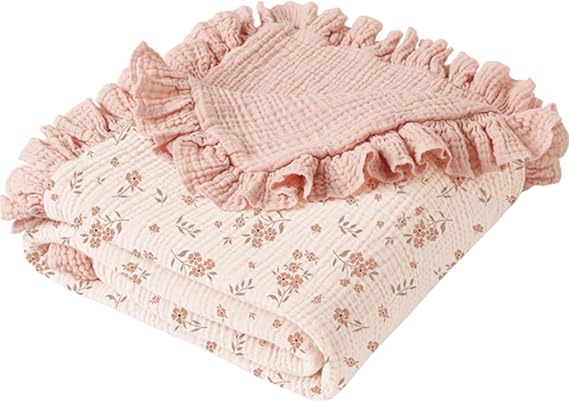 Flounce Muslin Baby Blankets, Cotton Crib Blanket for Baby Infant Toddler