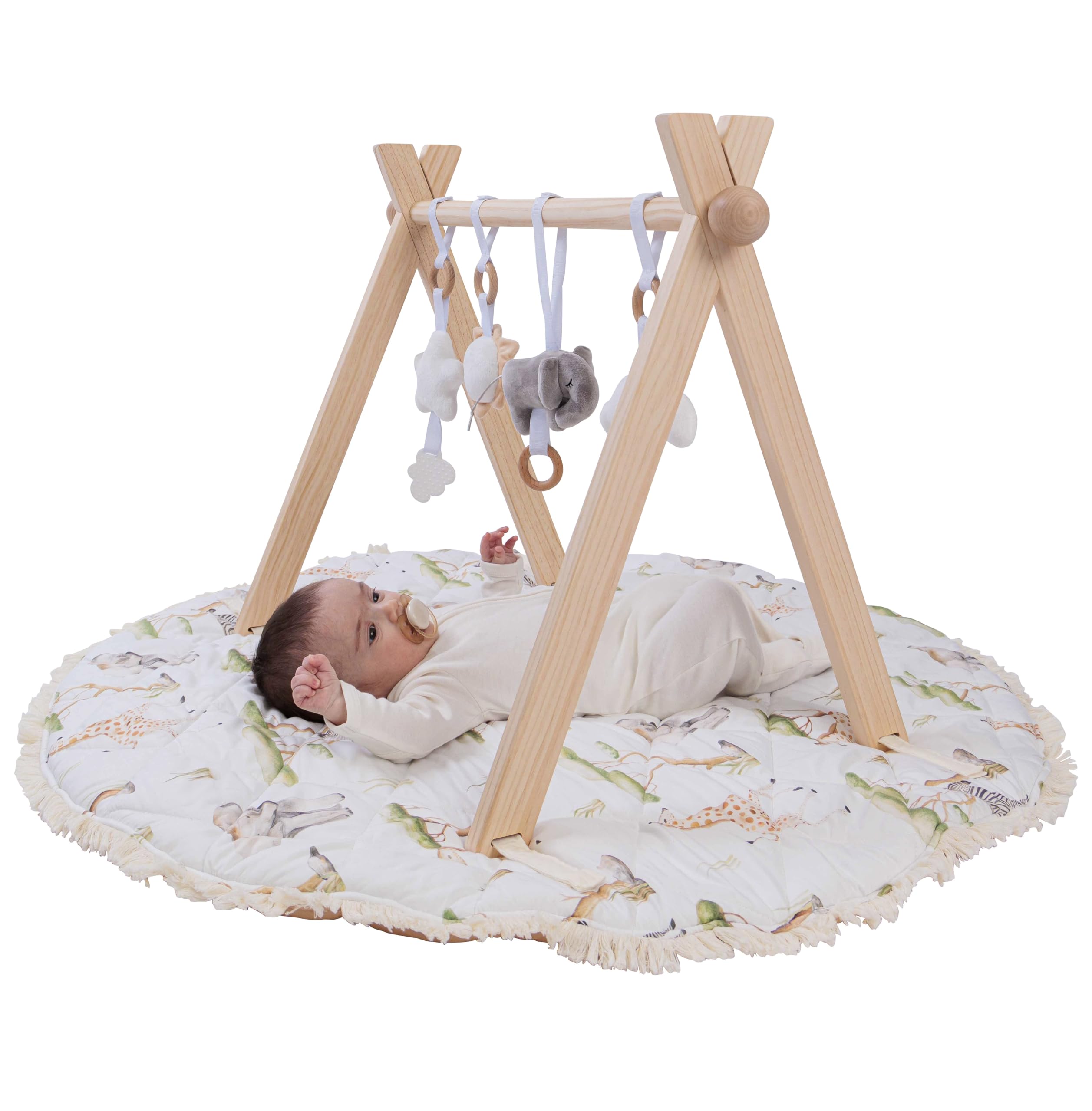 Wooden Baby Play Gym with Washable Mat