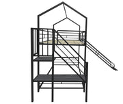 Staircase Bunk Bed with Slide for Kids,Low Bunk House Bed