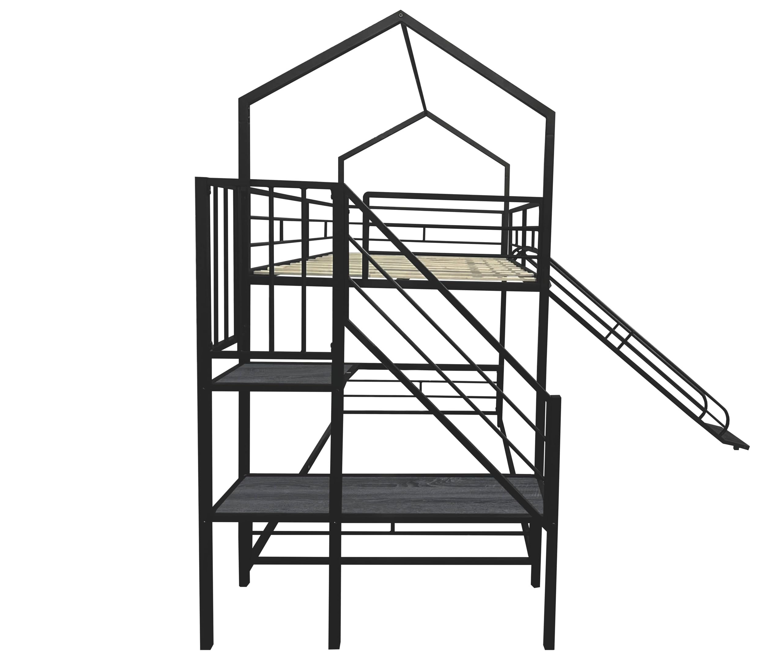Staircase Bunk Bed with Slide for Kids,Low Bunk House Bed