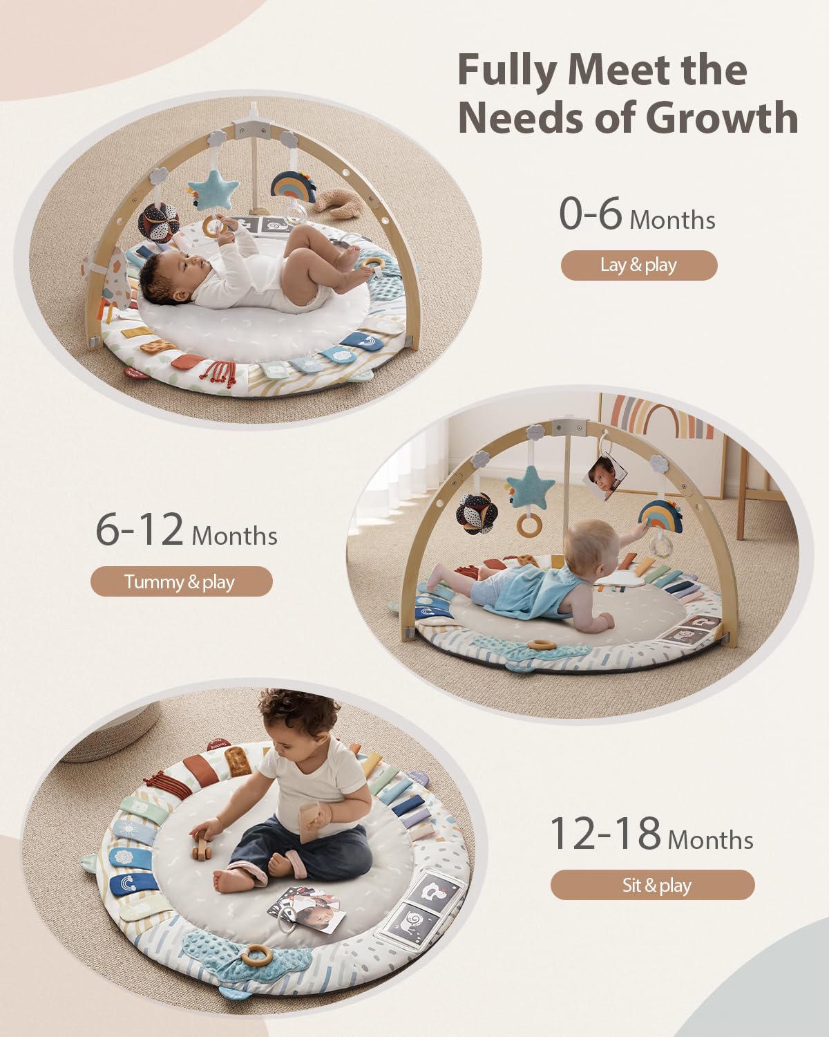 Wooden Baby Play Gym Activity Mat with Developmental Toys
