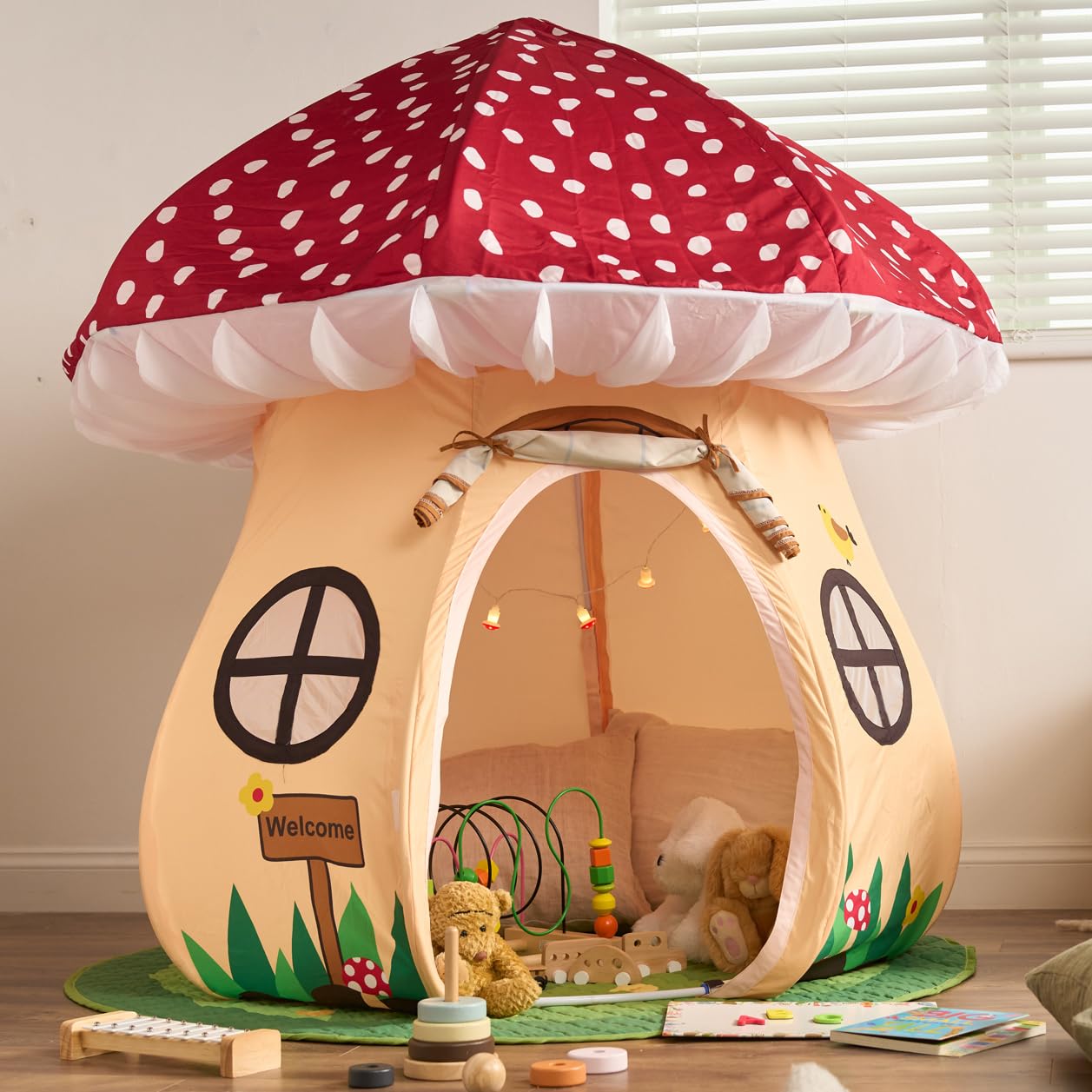Mushroom Play Tent with Mat and Lights for Kids