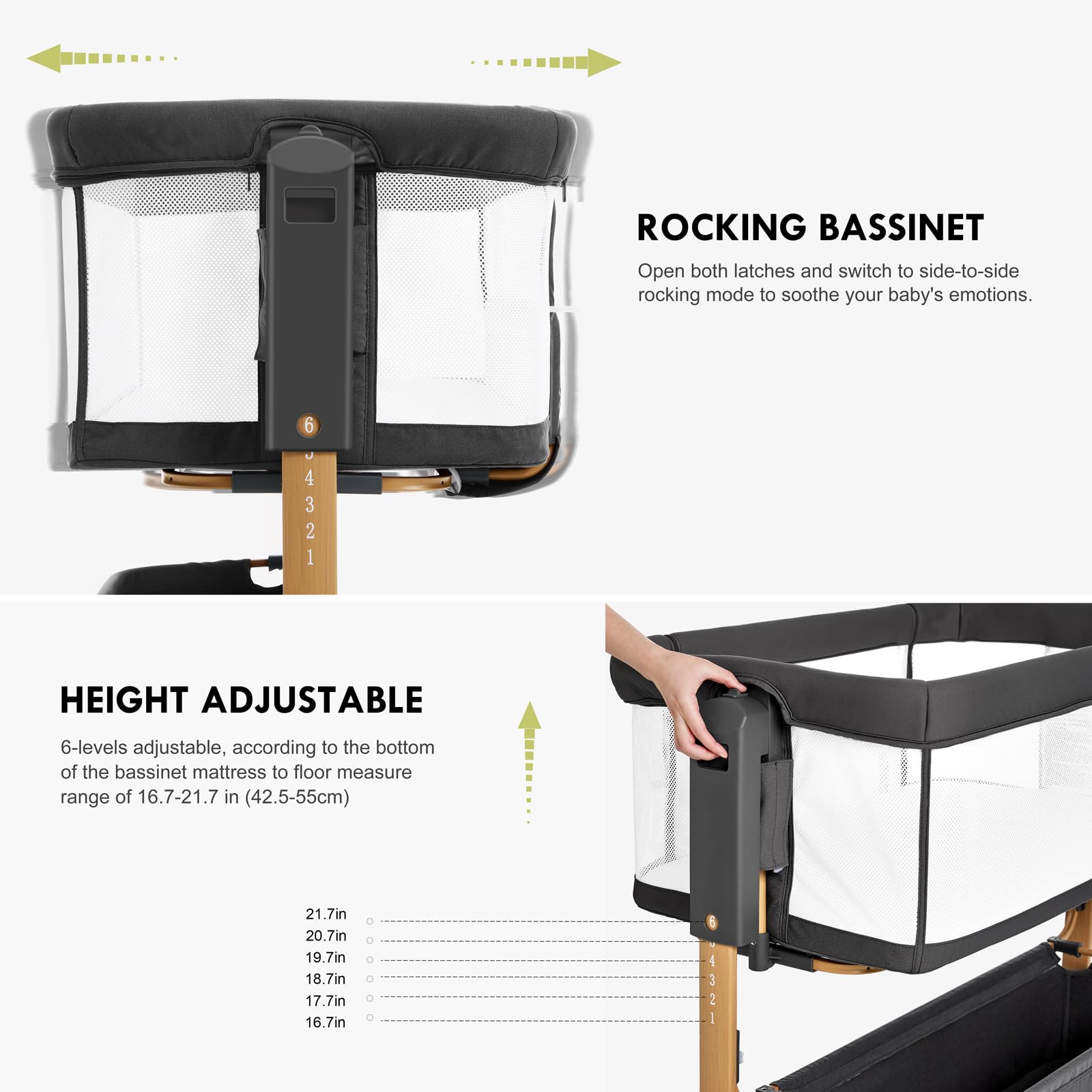 3-in-1 Bedside Bassinet with Adjustable Height