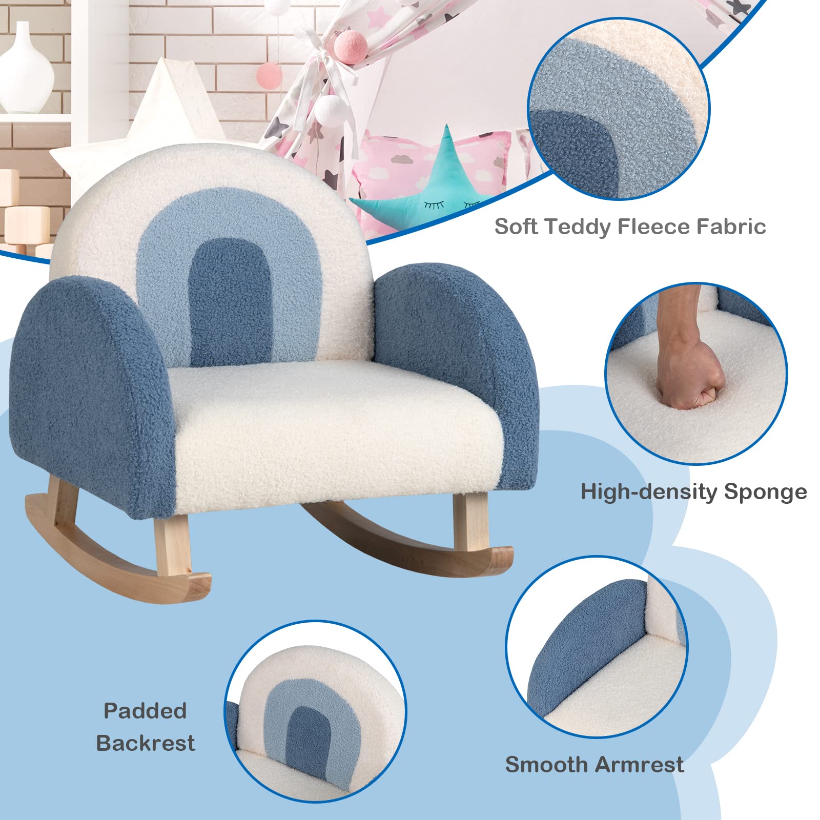Kids Rocking Chair with Plush Fabric