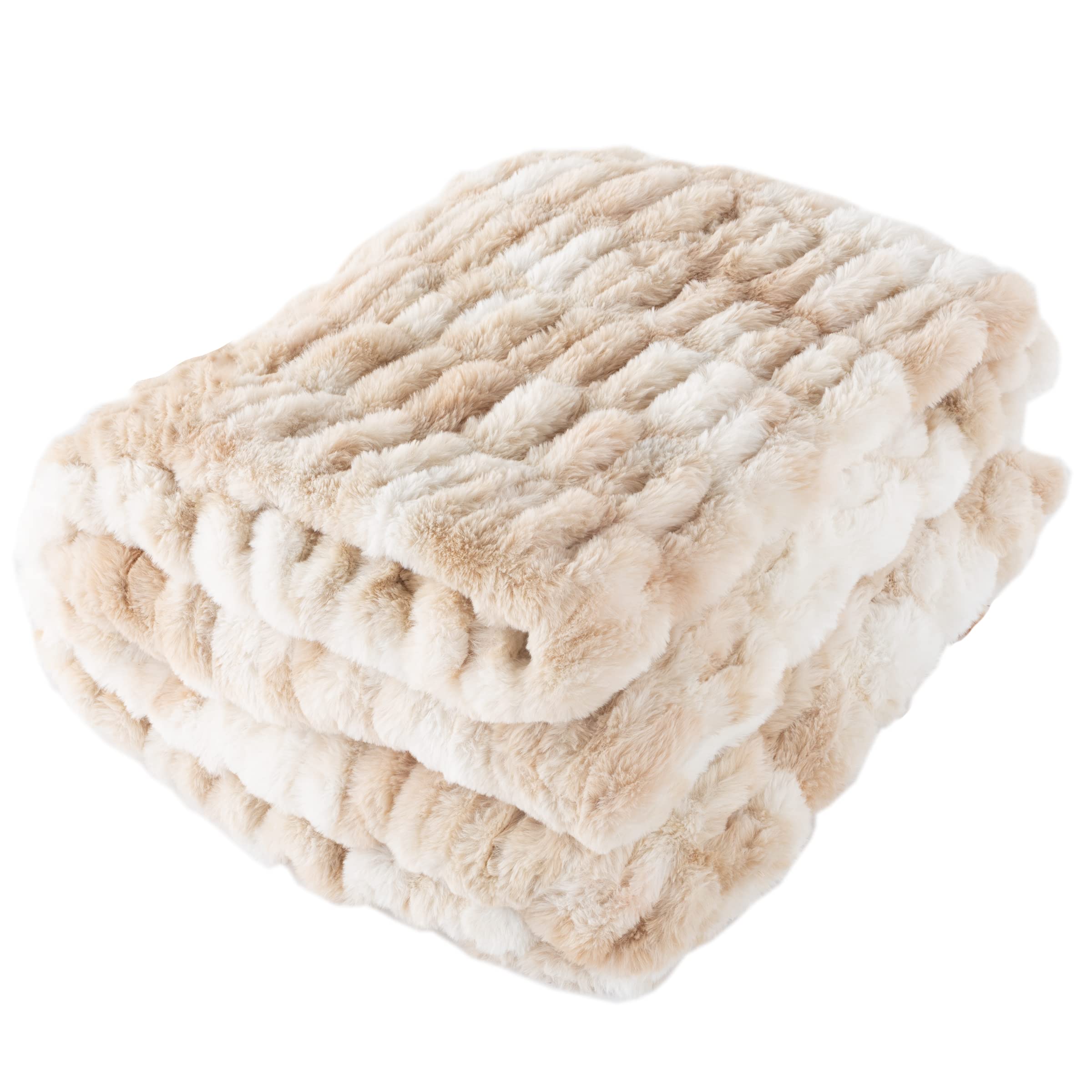 Oversized Ruched Faux Fur Blanket - 60x80-Inch Jacquard Faux Fur