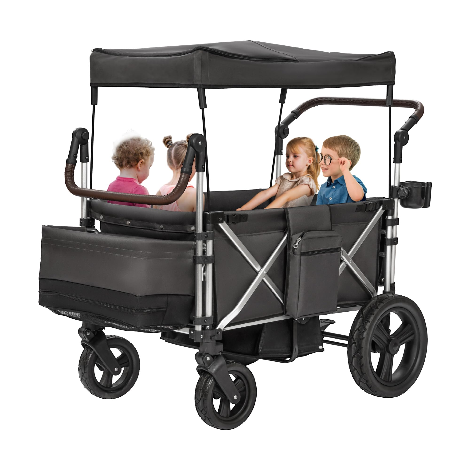 Stroller Wagon 4 Seater, Folding Wagon Stroller for 4 Kids, Collapsible Push Wagon
