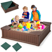 12.5" Kids Sandbox with Cover, 48 x 48 Inch Large HDPE Pit for Backyard