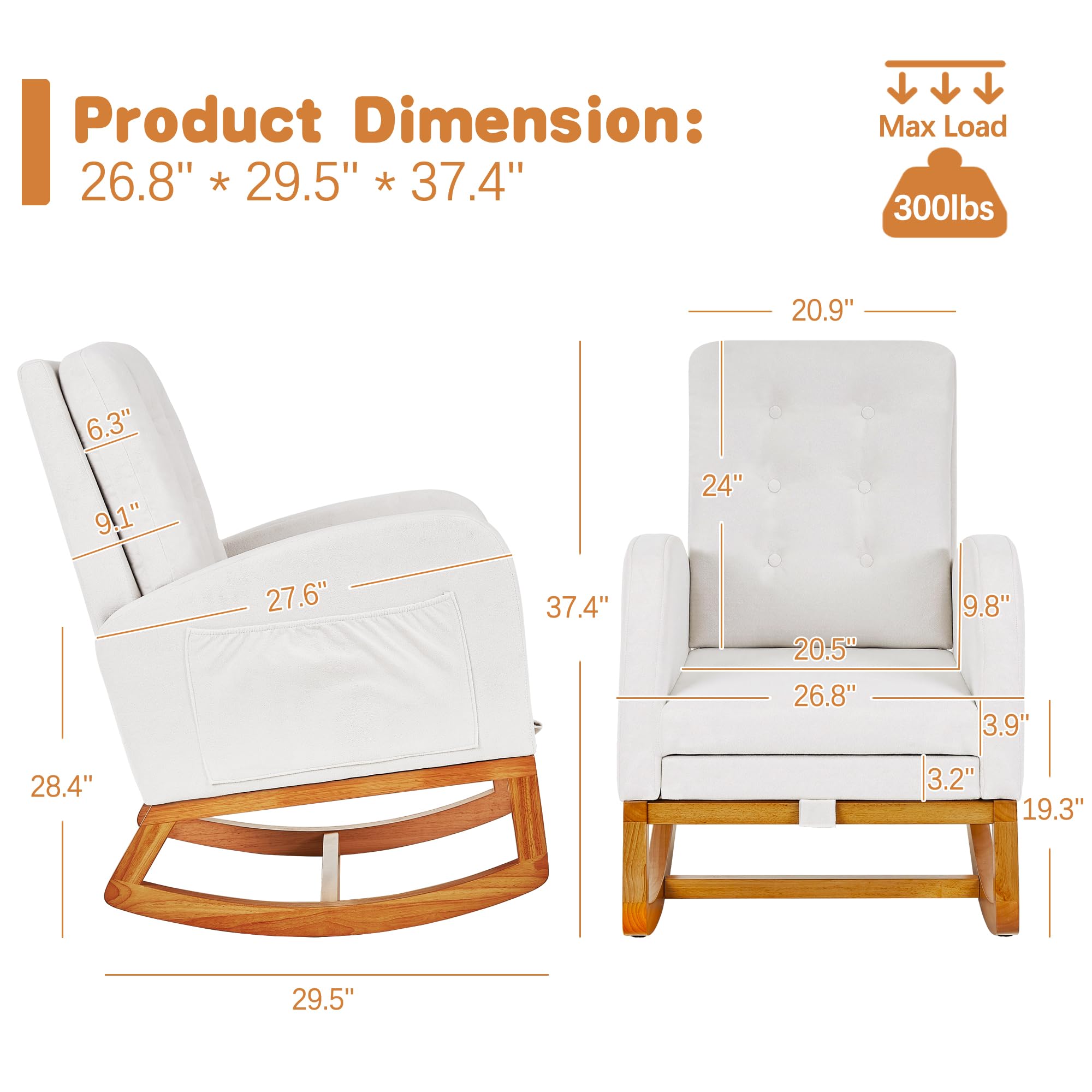 Sherpa Rocking Chair with High Back and Side Pocket