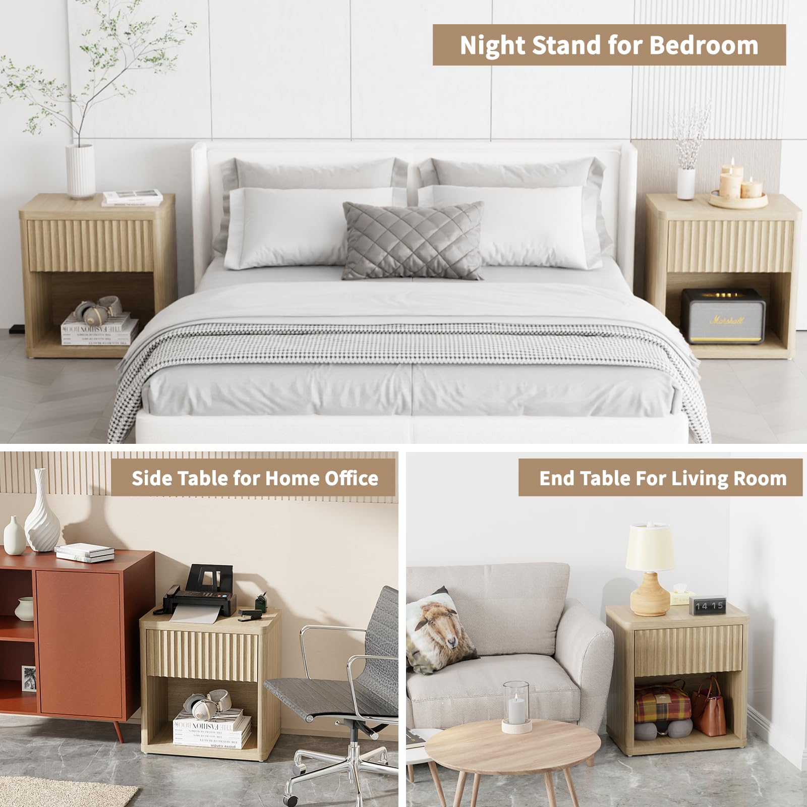 Large Modern Nightstand with Drawer Storage
