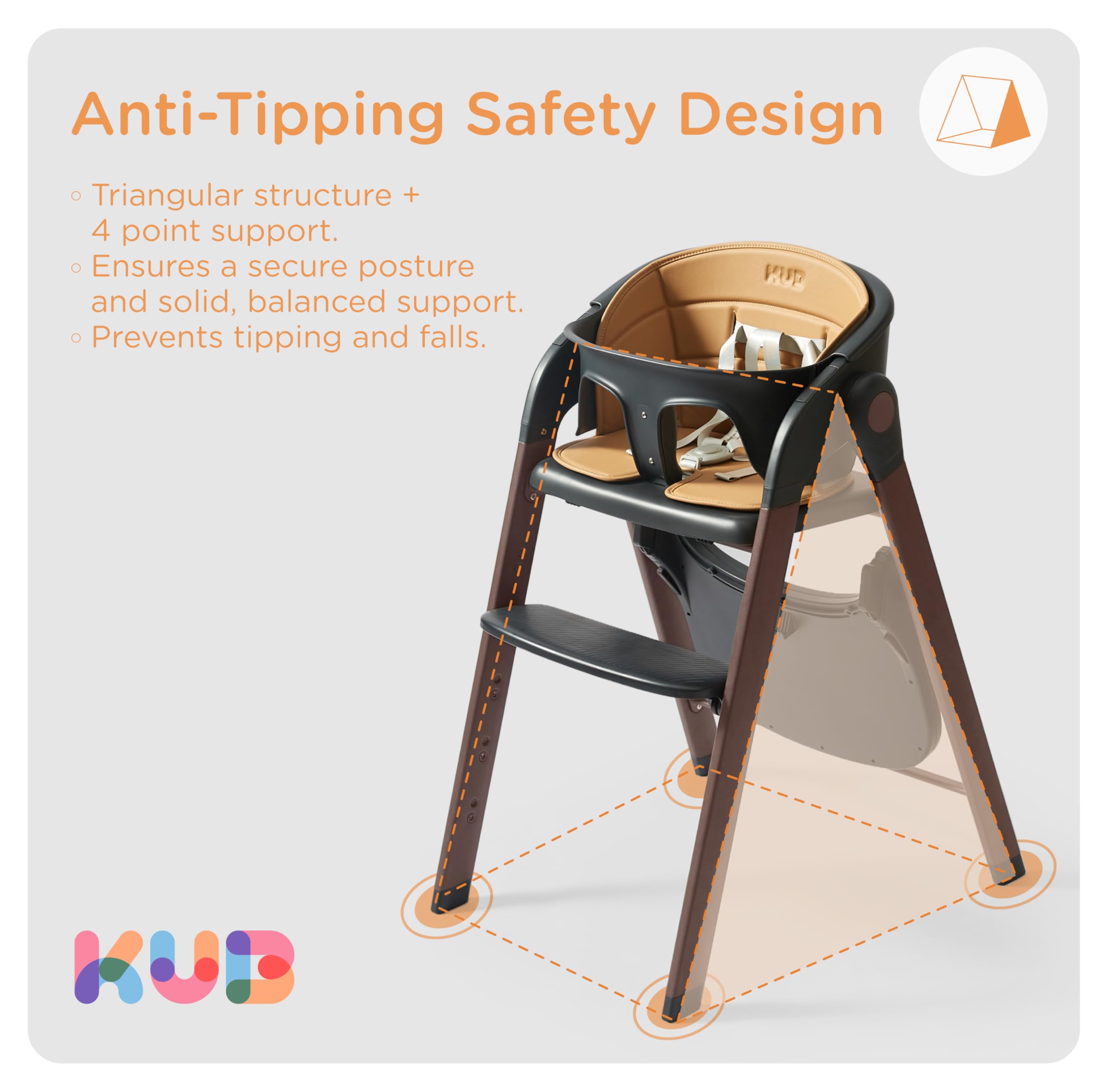 Adjustable Foldable High Chair with Wood-Printed Metal Frame and Removable Tray