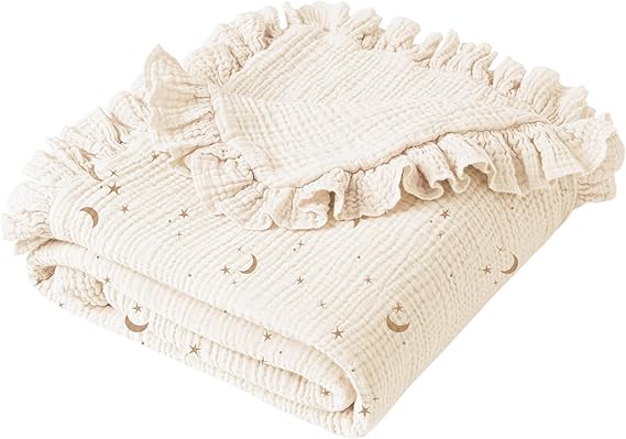 Flounce Muslin Baby Blankets, Cotton Crib Blanket for Baby Infant Toddler