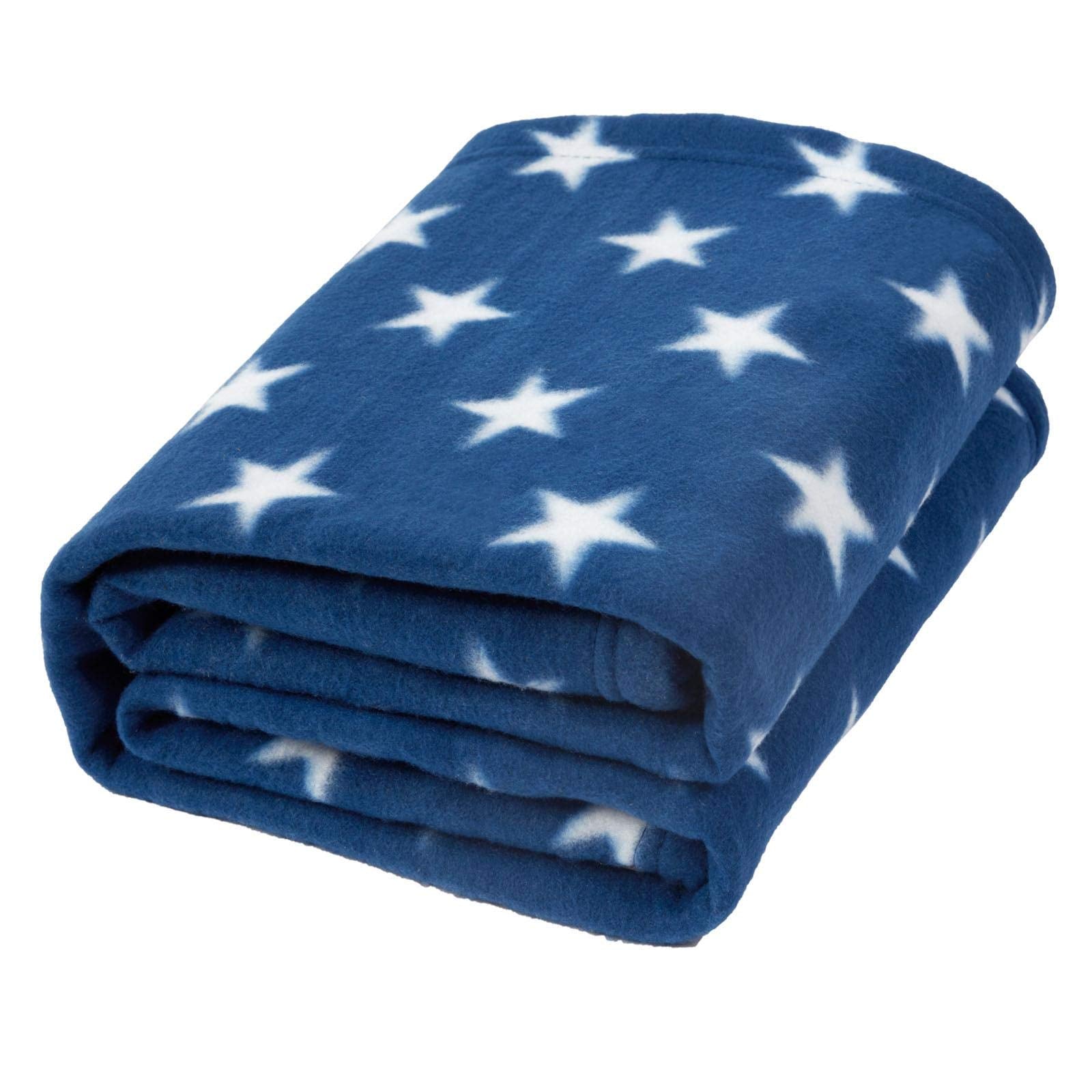 Flannel Fleece Stars Throw Blanket Navy Blue White 50x60