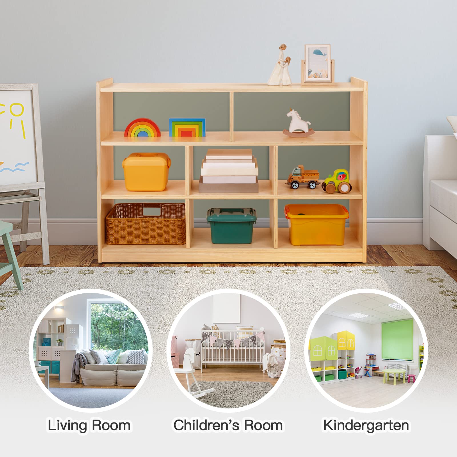 Montessori Toy Storage Shelf 3-Tier Organizer with 8 Cubby Compartments