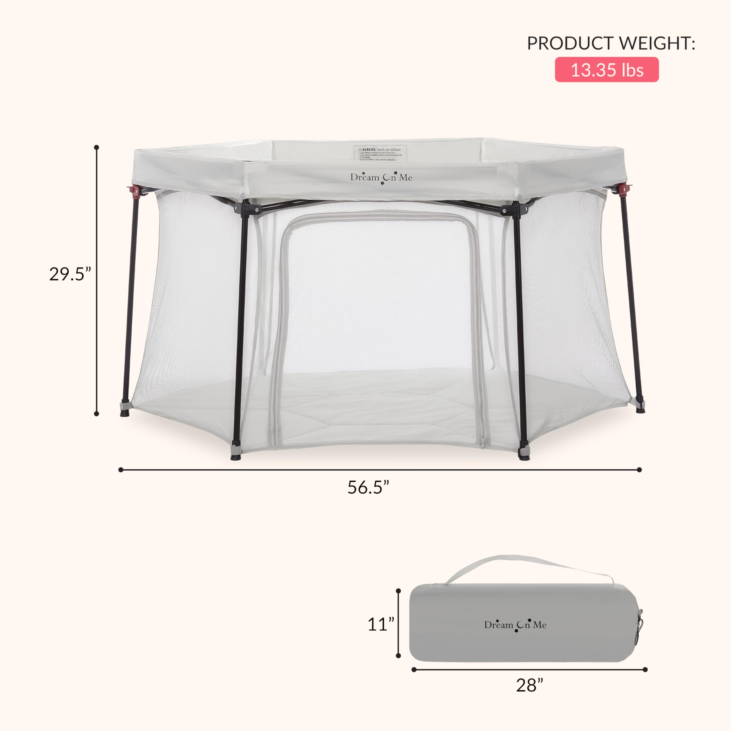Hexagon Baby Playpen with Mesh Sides and Zipper Door