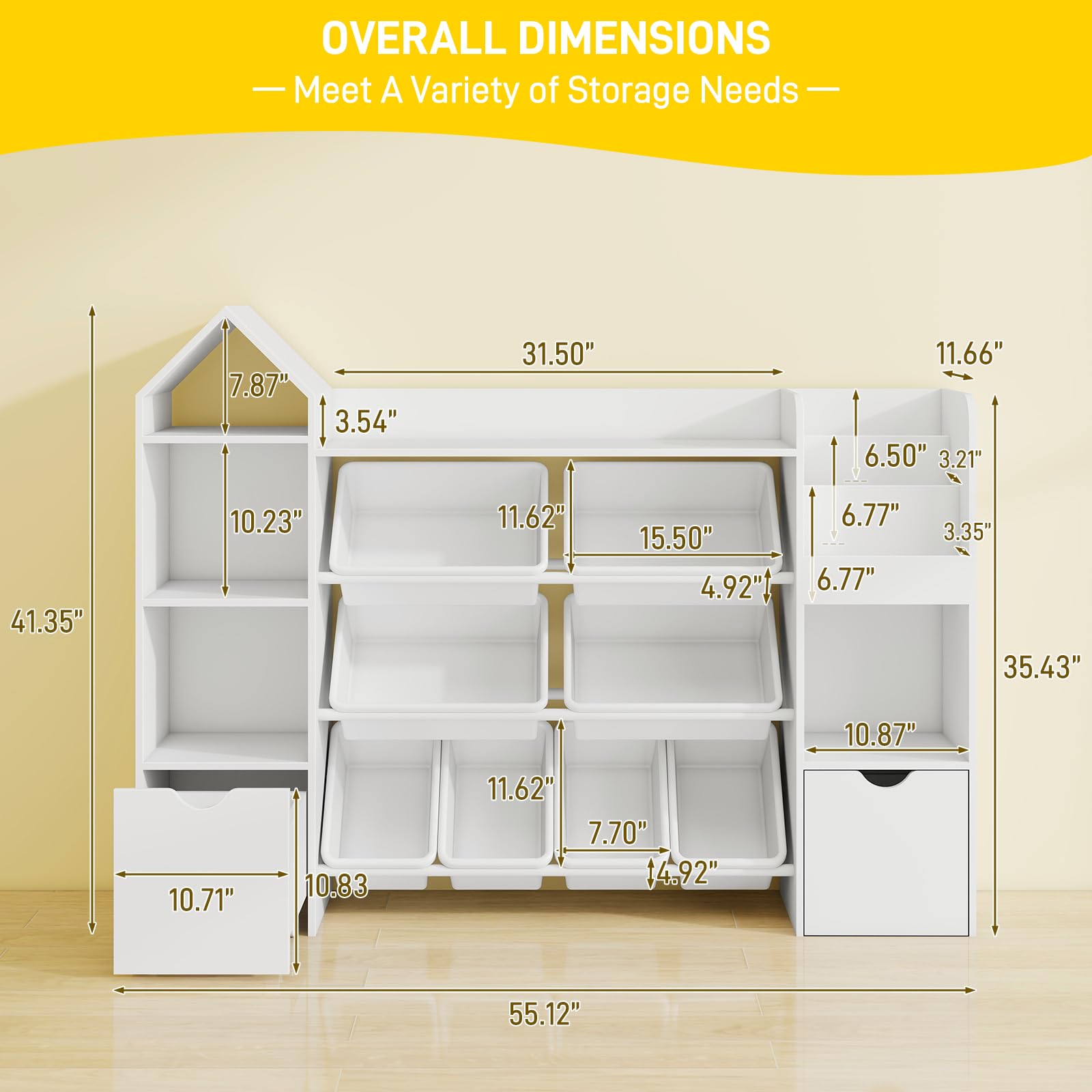 Kids Toy Storage Organizer with Bookshelf and Removable Bins