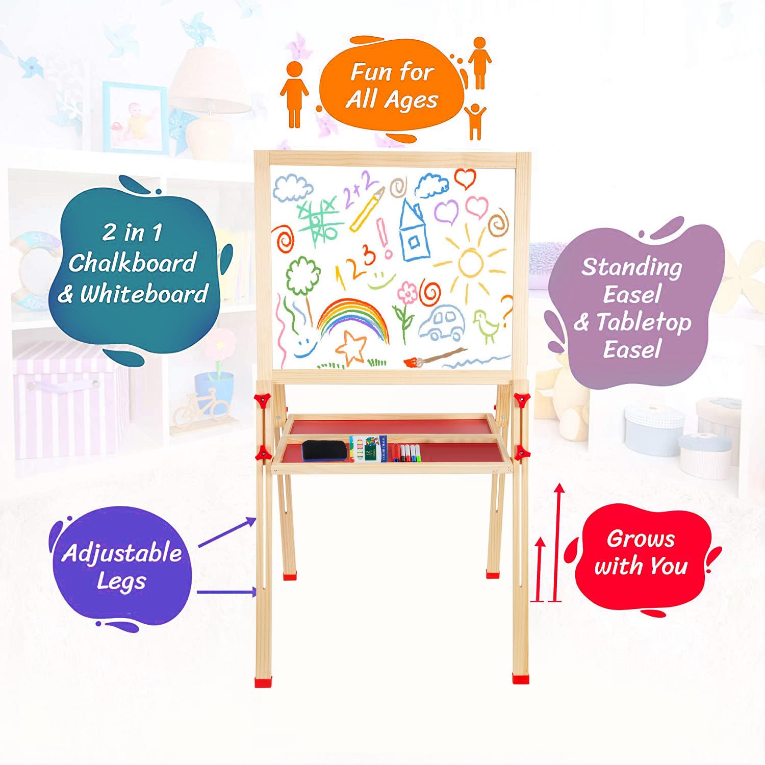 Adjustable Wooden Kids Art Easel